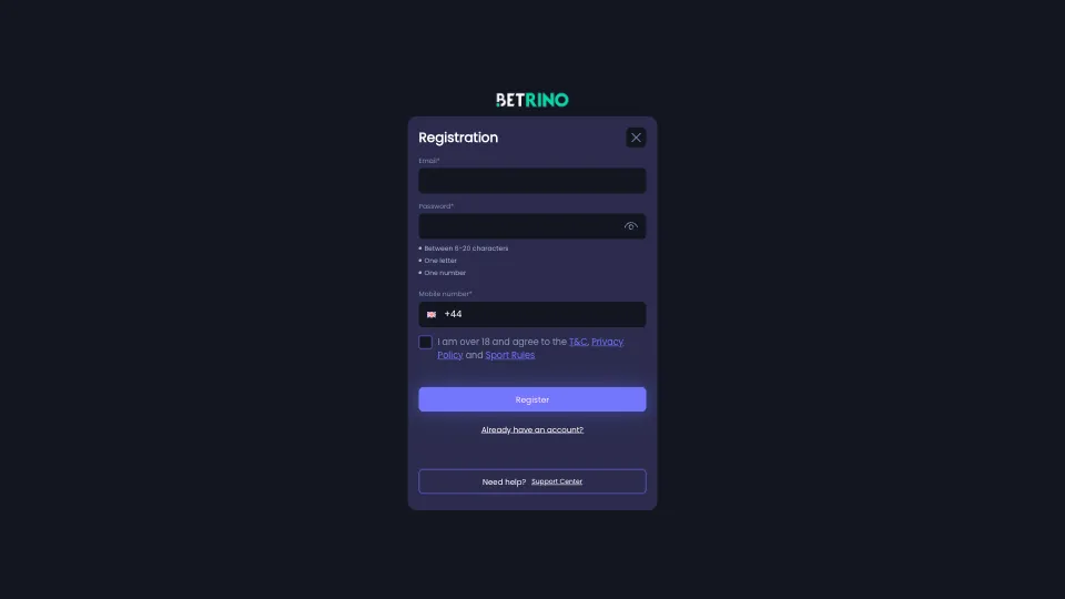 Register To Betrino Casino Background Image