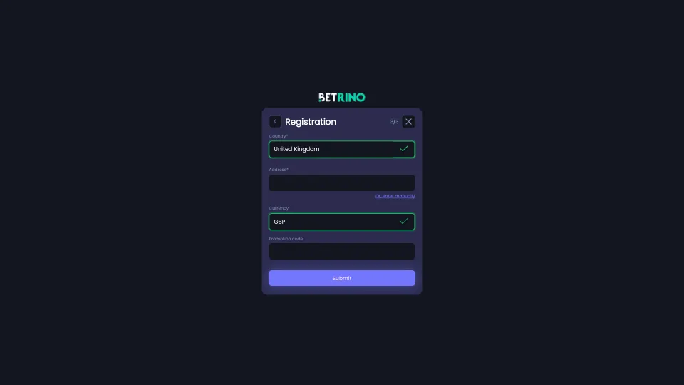 Add The Address To Register At Betrino Background Image