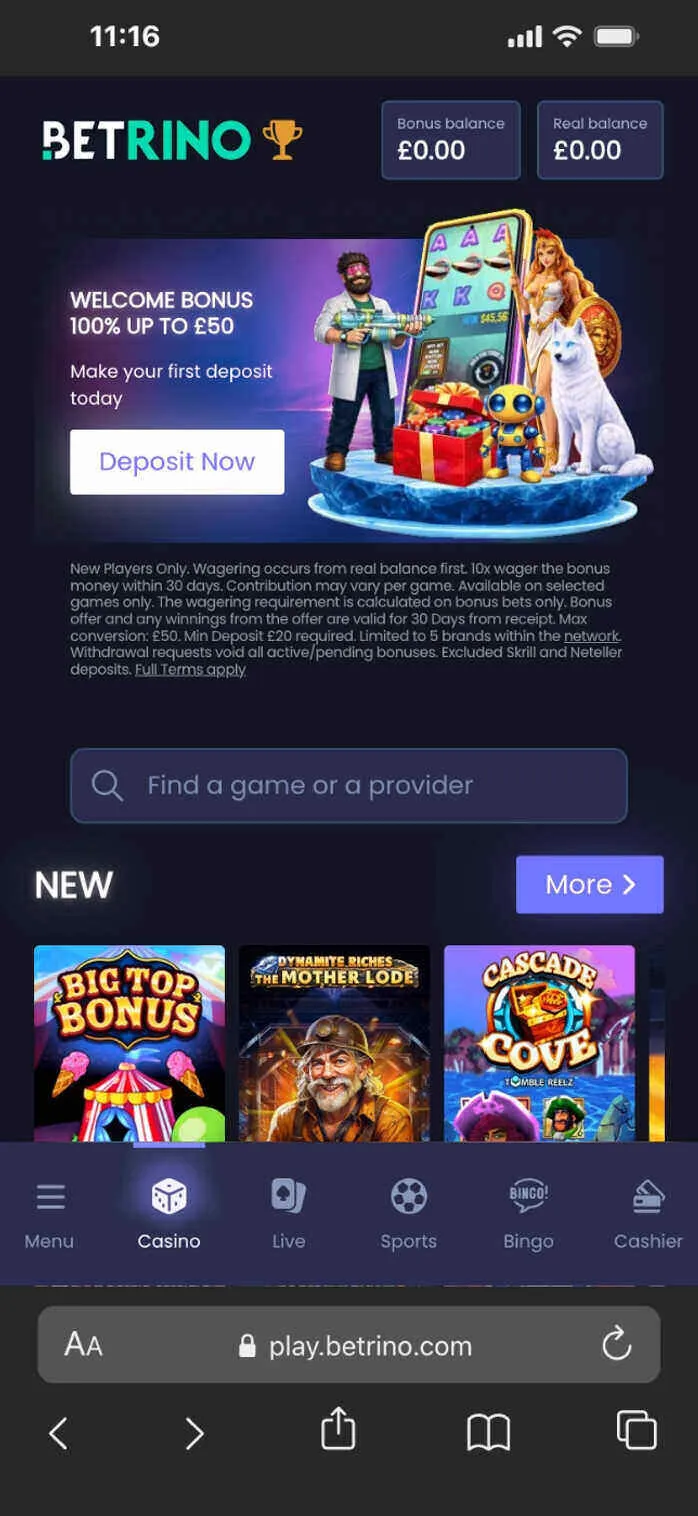 Betrino Casino Mobile Performance Background Image