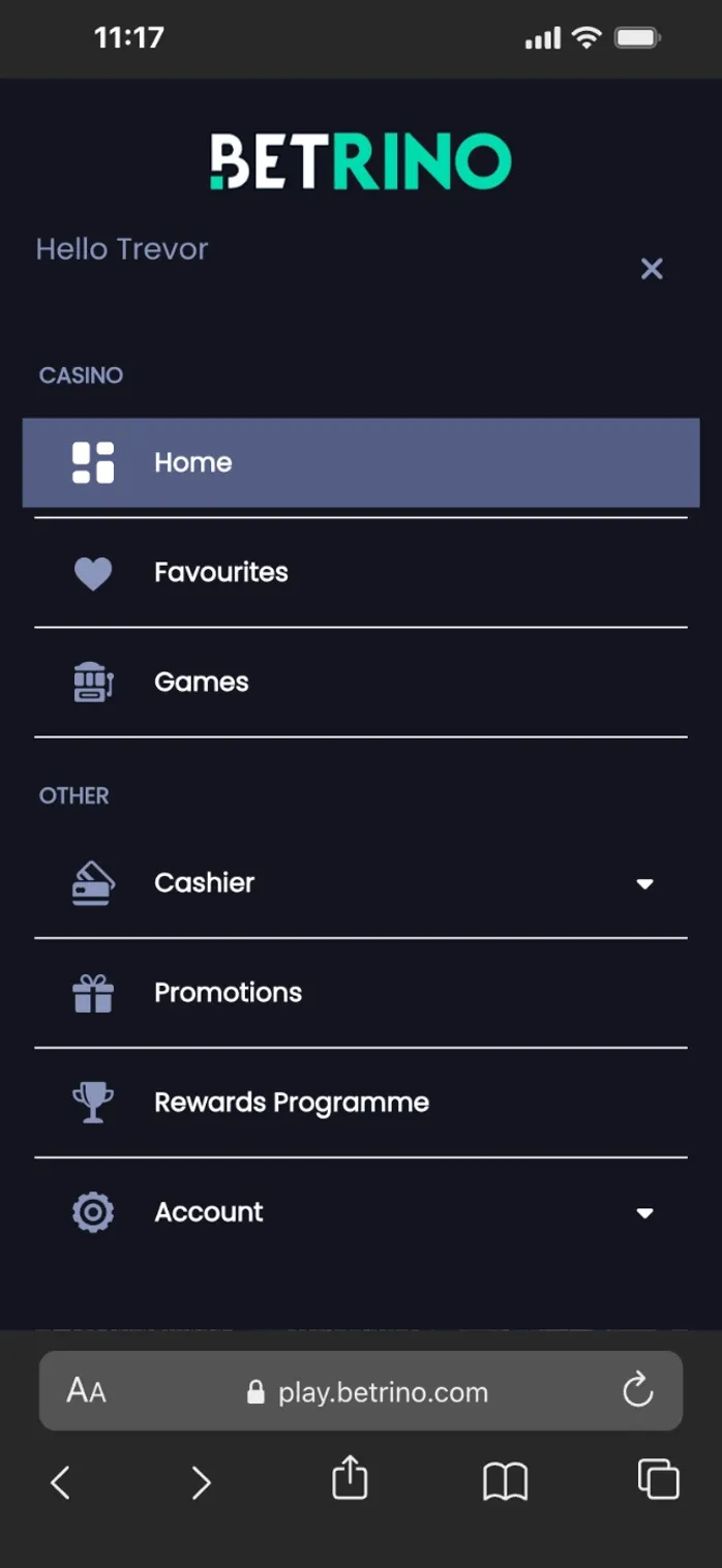 Betrino Casino Mobile Menu Background Image