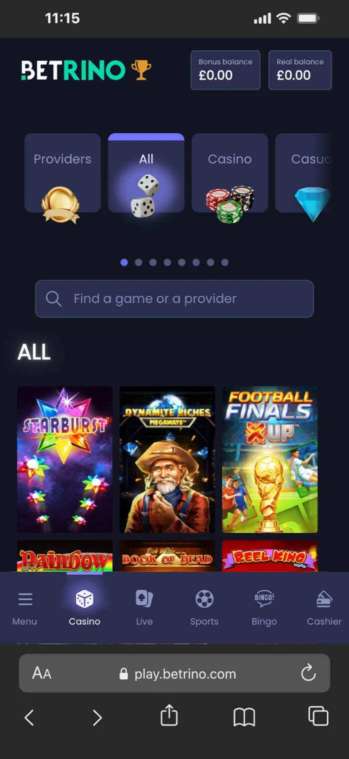 Betrino Casino Mobile Games Background Image