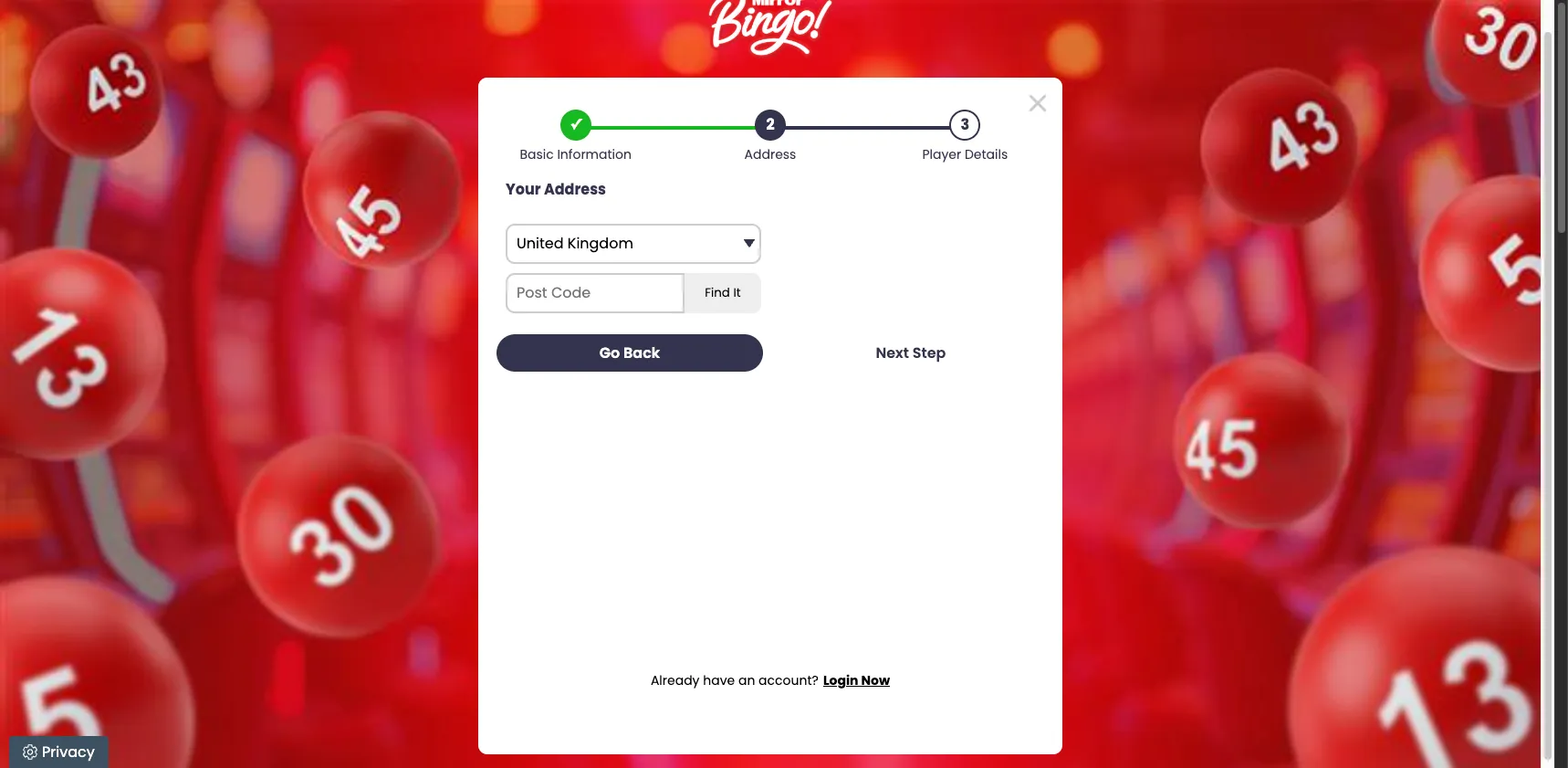 Mirror Bingo Casino How To Sign Up Step 3 Background Image