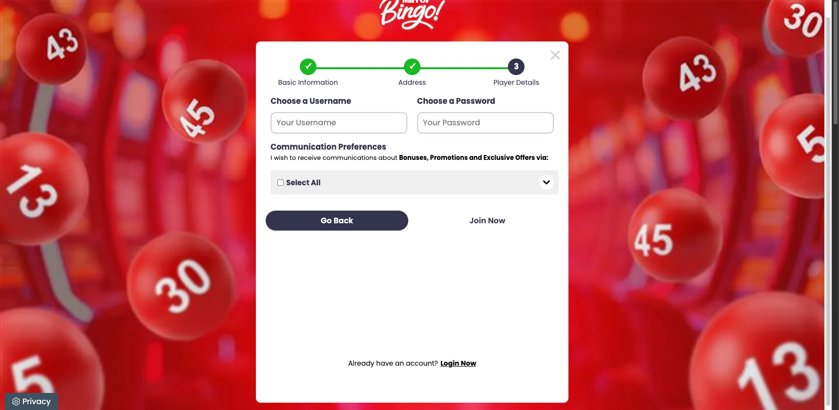 Mirror Bingo Casino How To Sign Up Step 4 Background Image