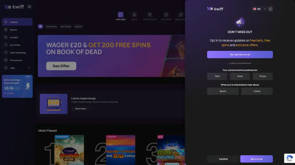 Opt In To Receive Kwiff Promotions And News Background Image