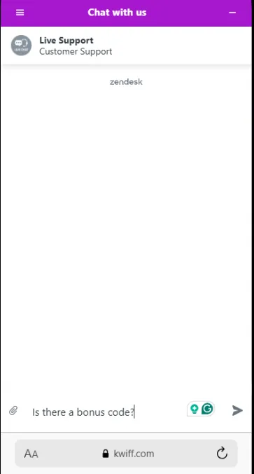 Kwiff Casino Mobile Live Chat Background Image