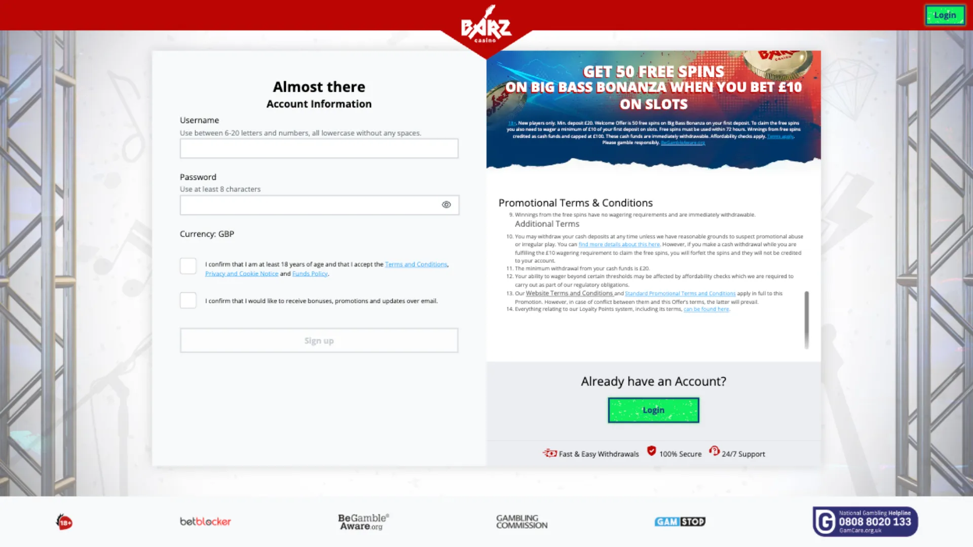 Barz Casino How To Sign Up Step 5 Background Image