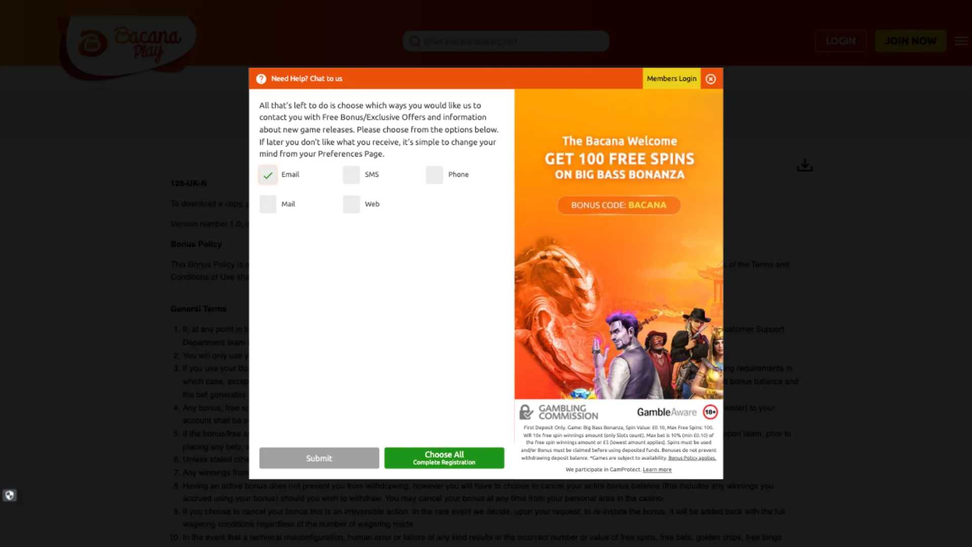 BacanaPlay Casino How To Sign Up Step 3 Background Image
