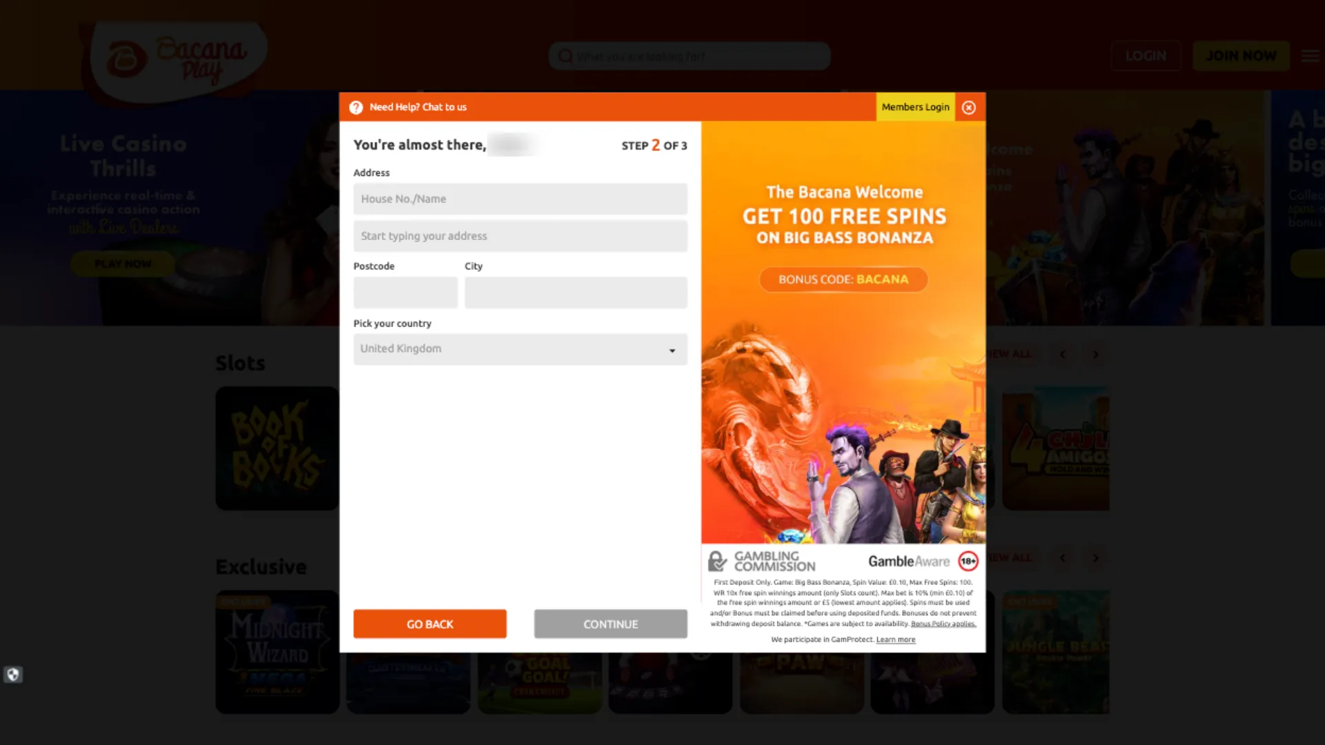 BacanaPlay Casino How To Sign Up Step 5 Background Image