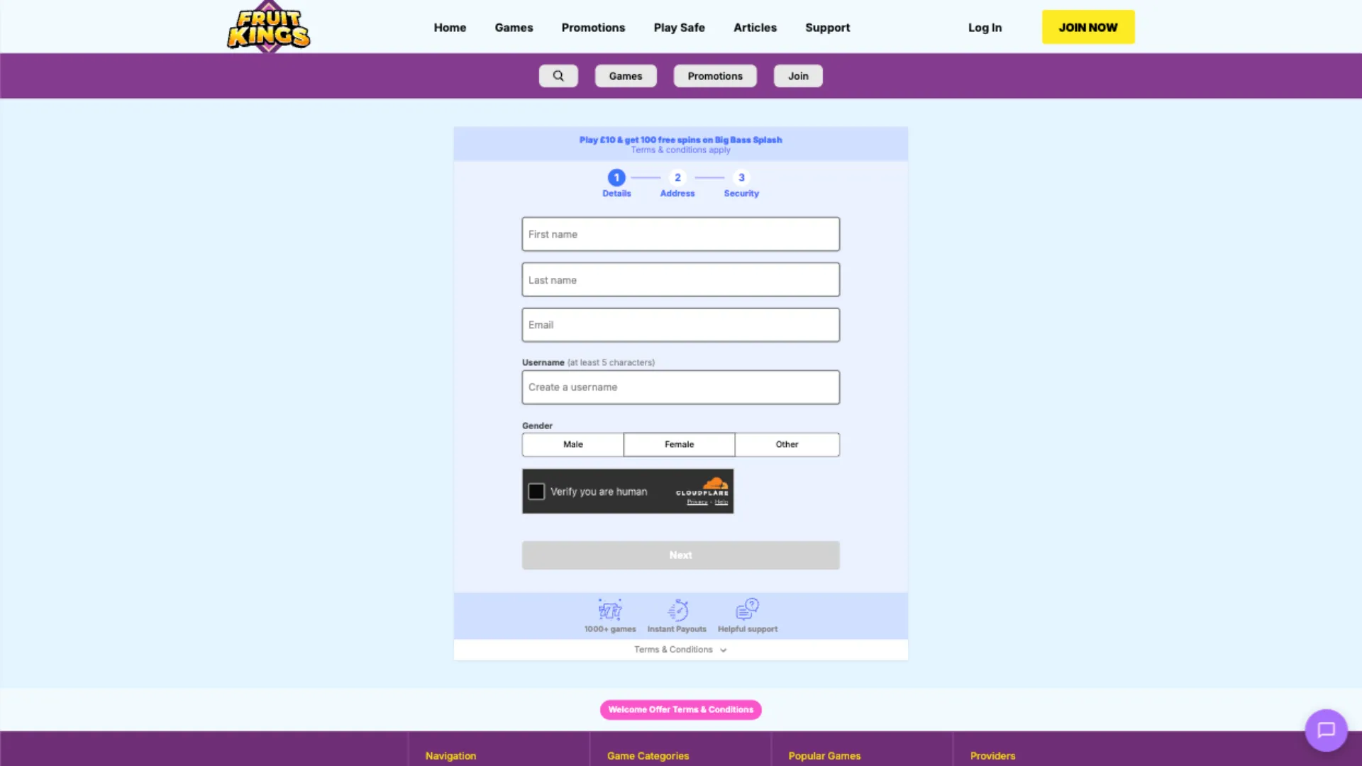 Fruitkings Casino How To Sign Up Step 1 Background Image