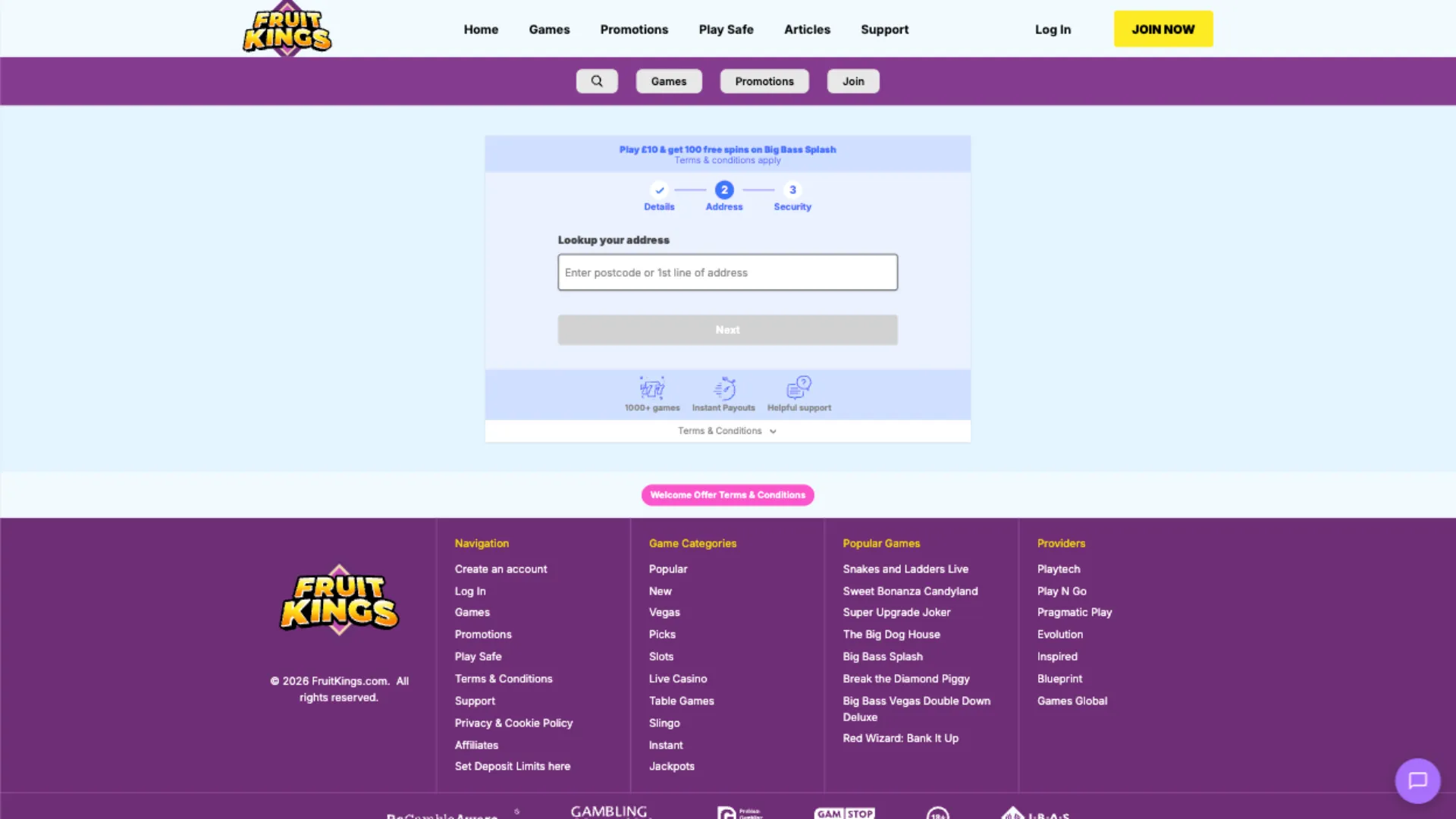 Fruitkings Casino How To Sign Up Step 2 Background Image