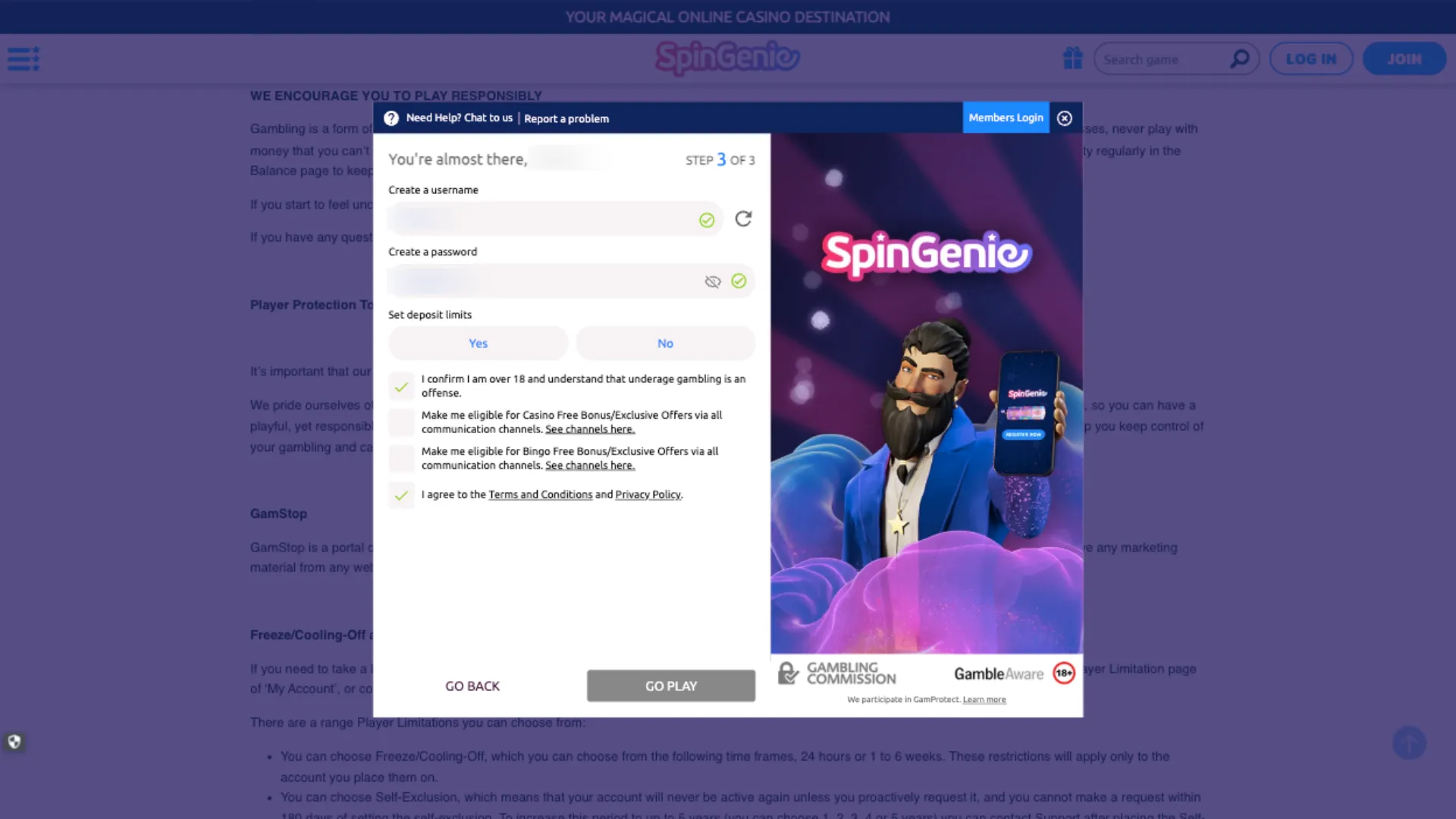 Spin Genie Casino How To Sign Up Step 4 Background Image