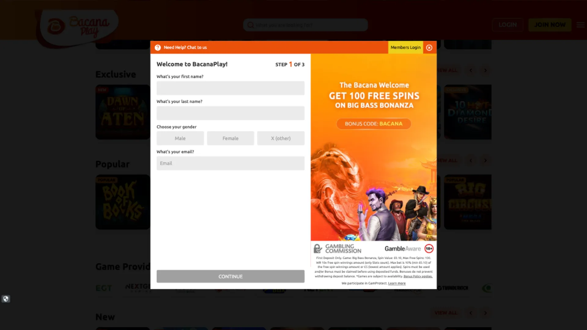 BacanaPlay How To Sign Up Step 2 Background Image
