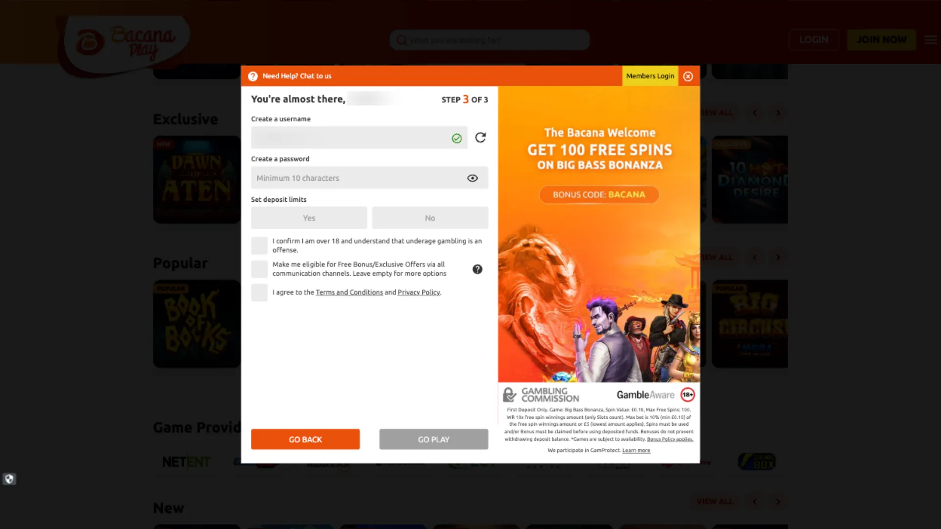 BacanaPlay How To Sign Up Step 4 Background Image