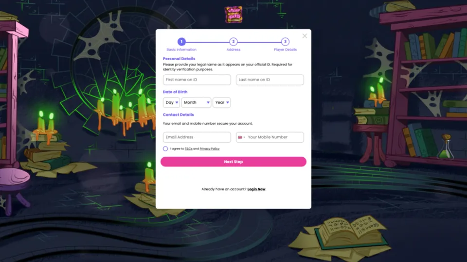 Wizard Slots Casino How To Sign Up Step 1 Background Image