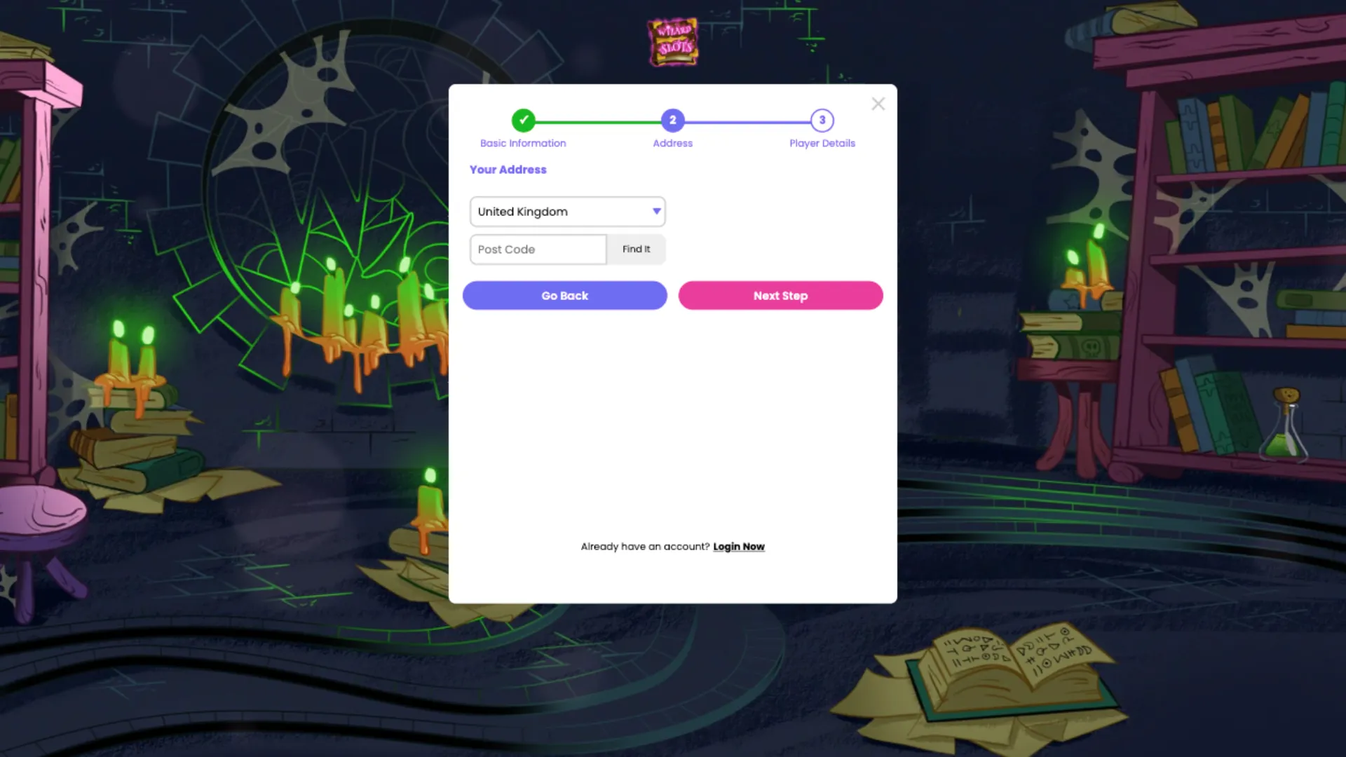 Wizard Slots Casino How To Sign Up Step 2 Background Image