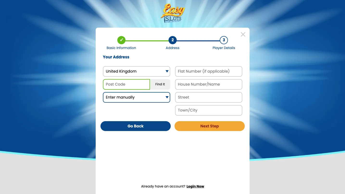 Easy Slots Casino How To Sign Up Step 3 Background Image