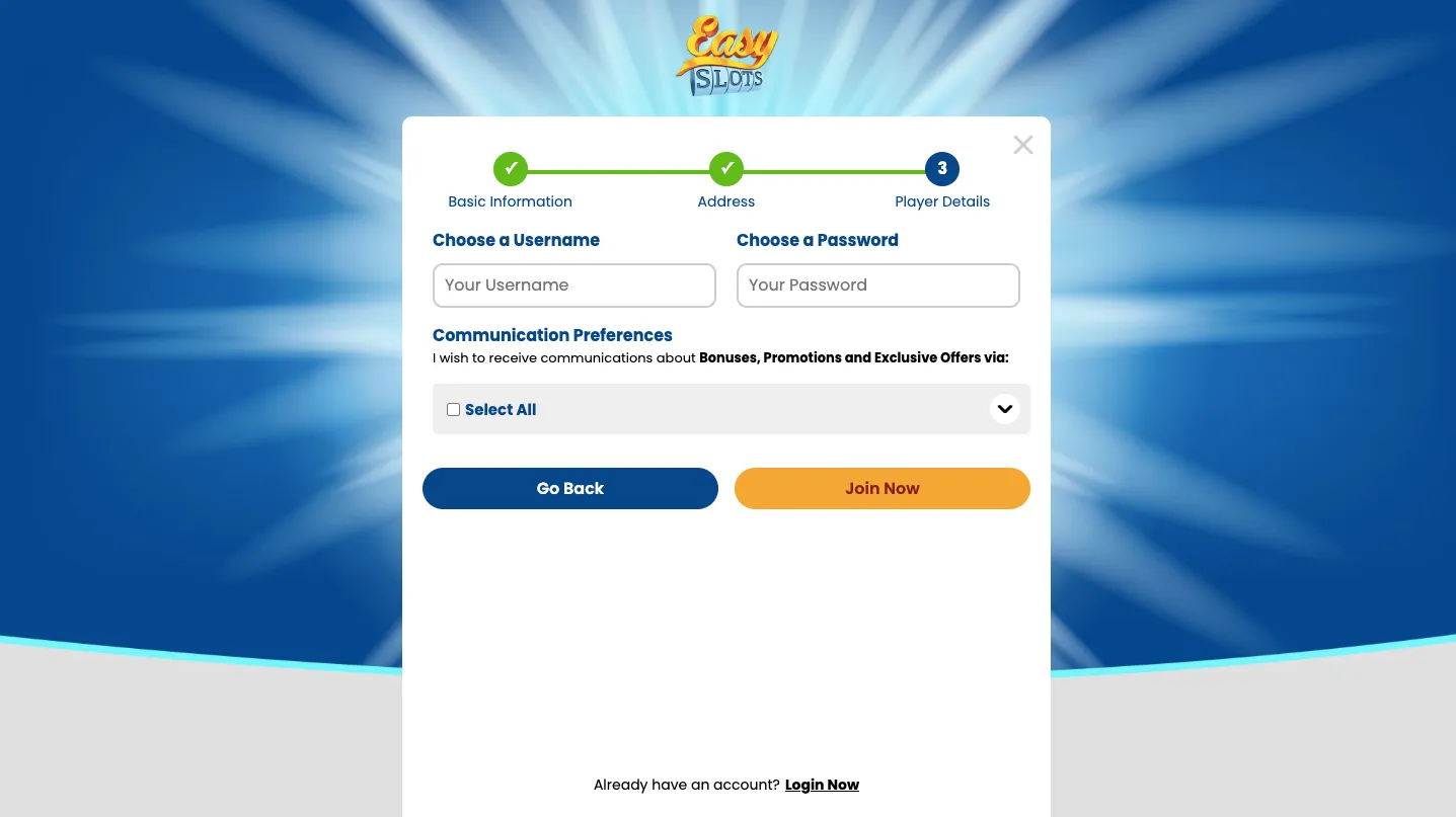 Easy Slots Casino How To Sign Up Step 4 Background Image