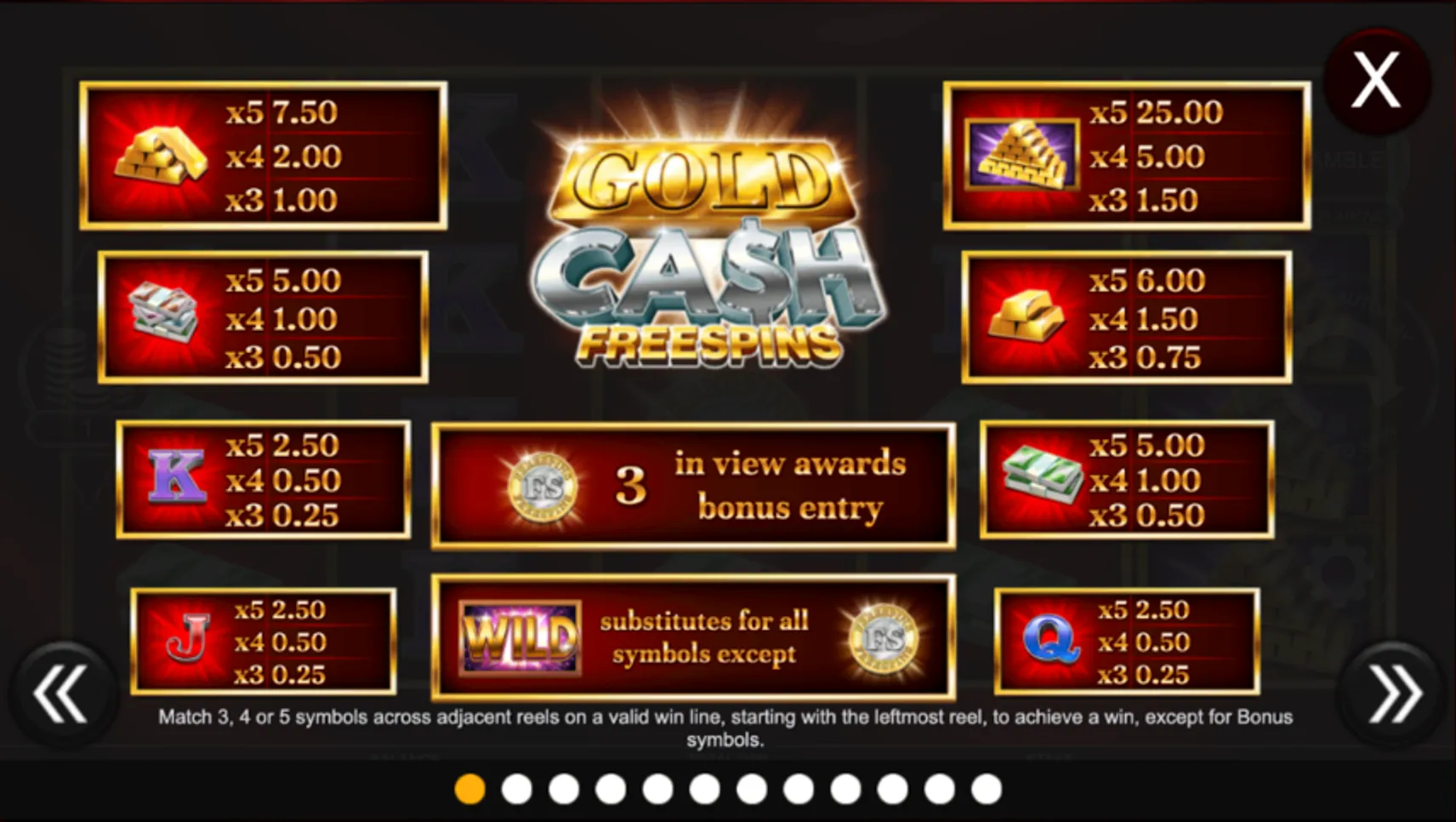 Gold cash free spins slot theme