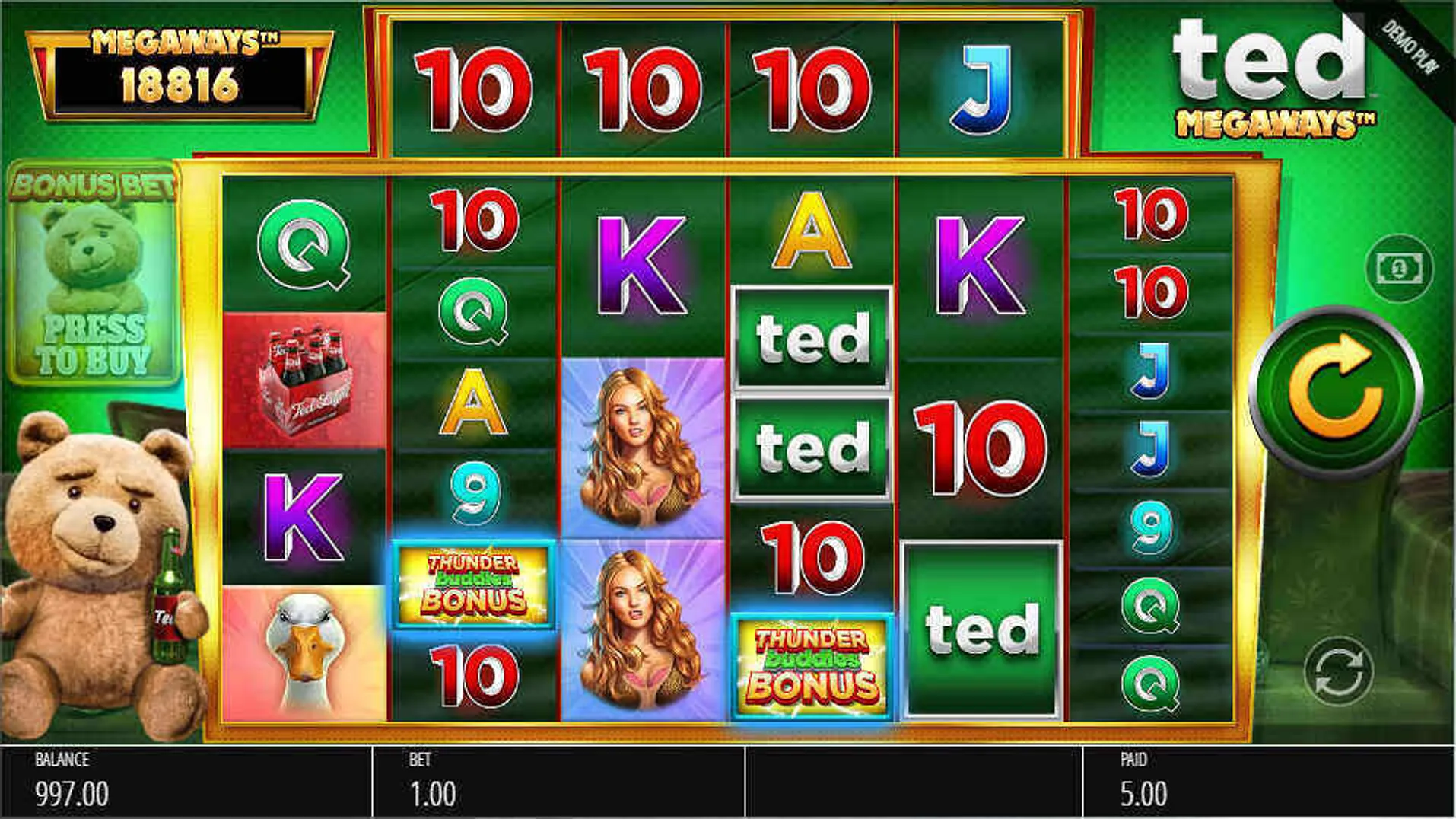 Ted Megaways slot gameplay