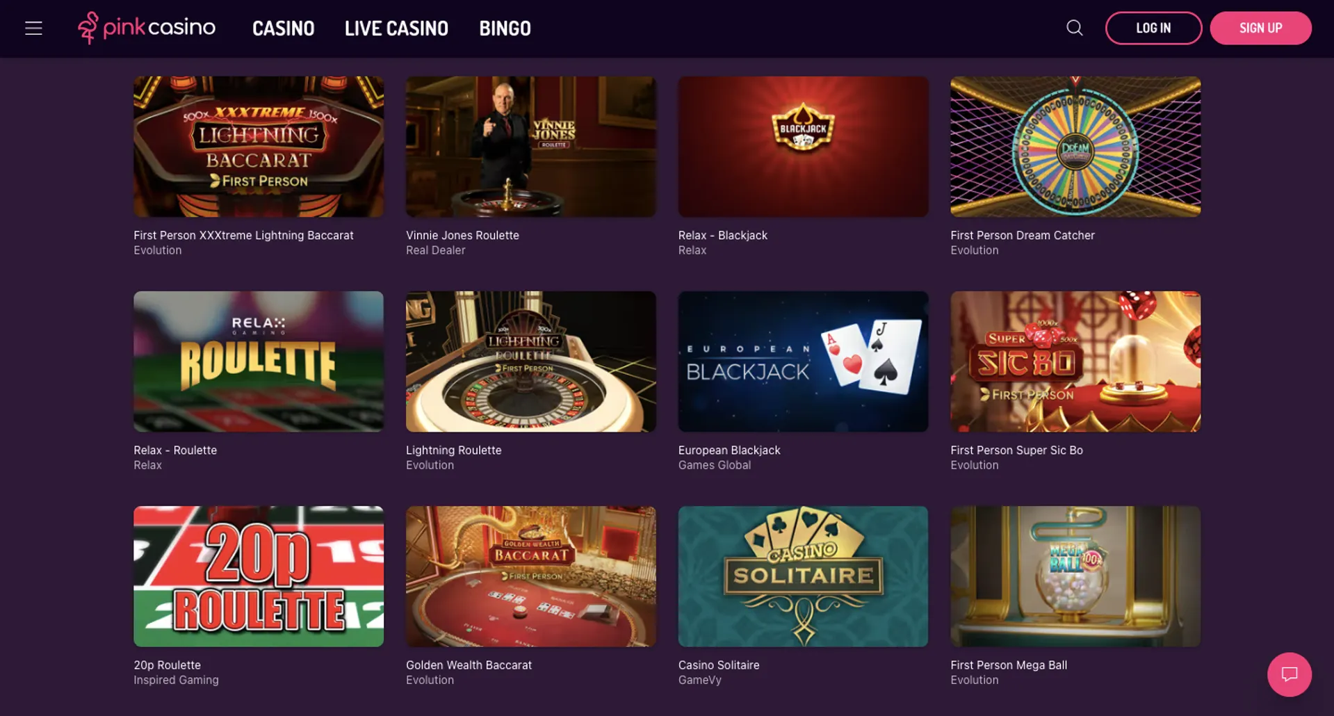 Pink Casino table games
