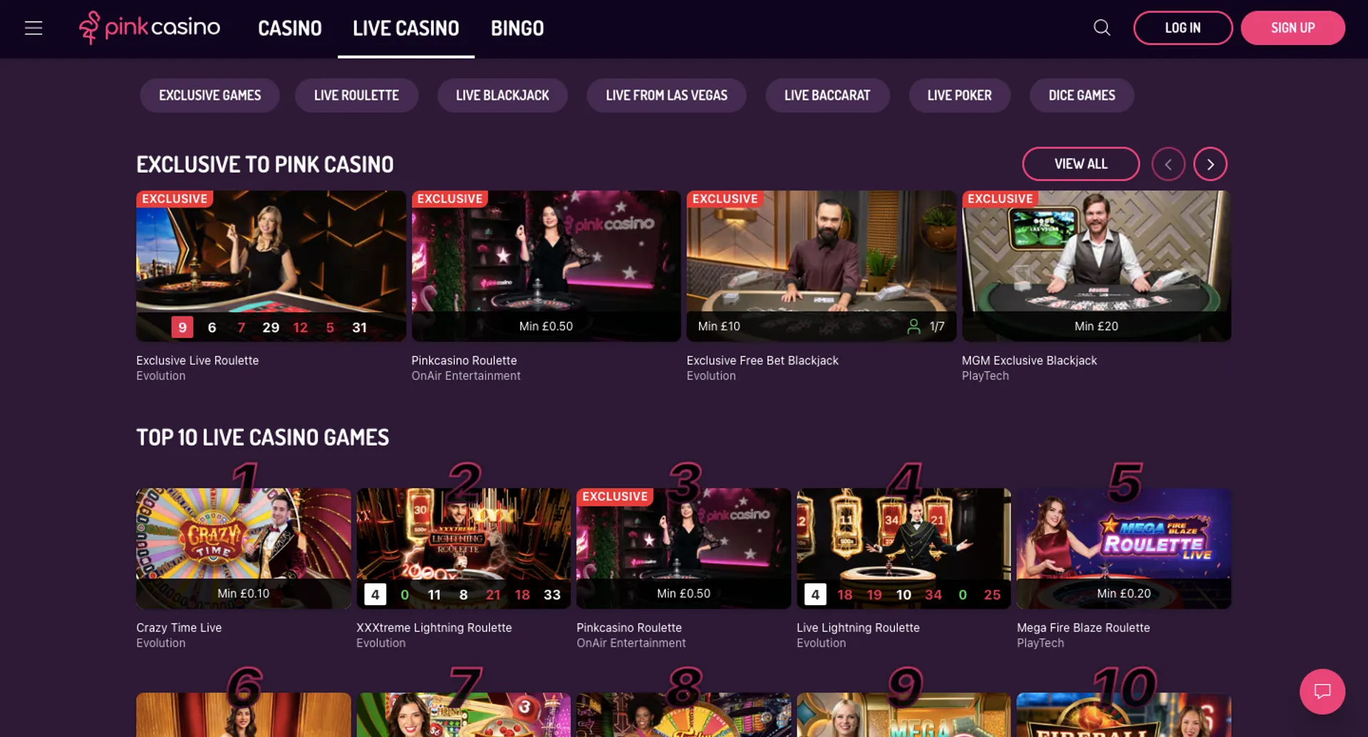 Pink Casino live games