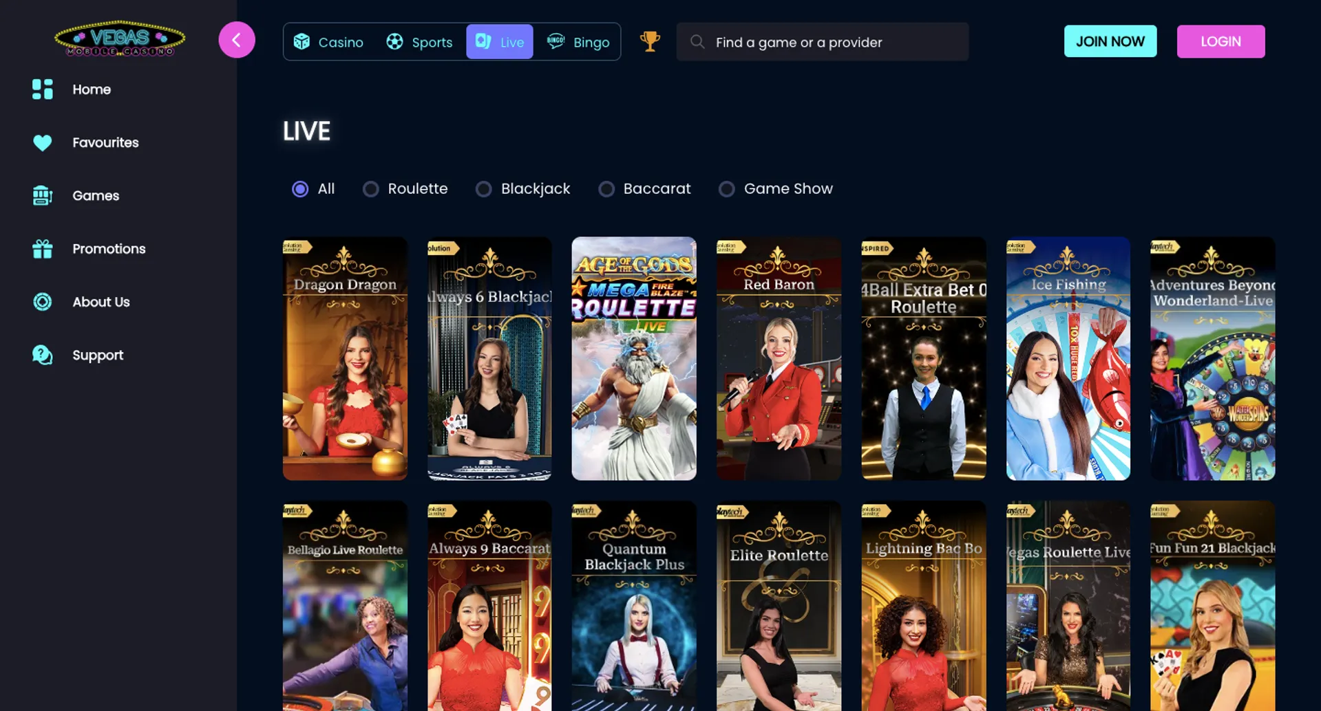 Vegas Mobile Casino live games