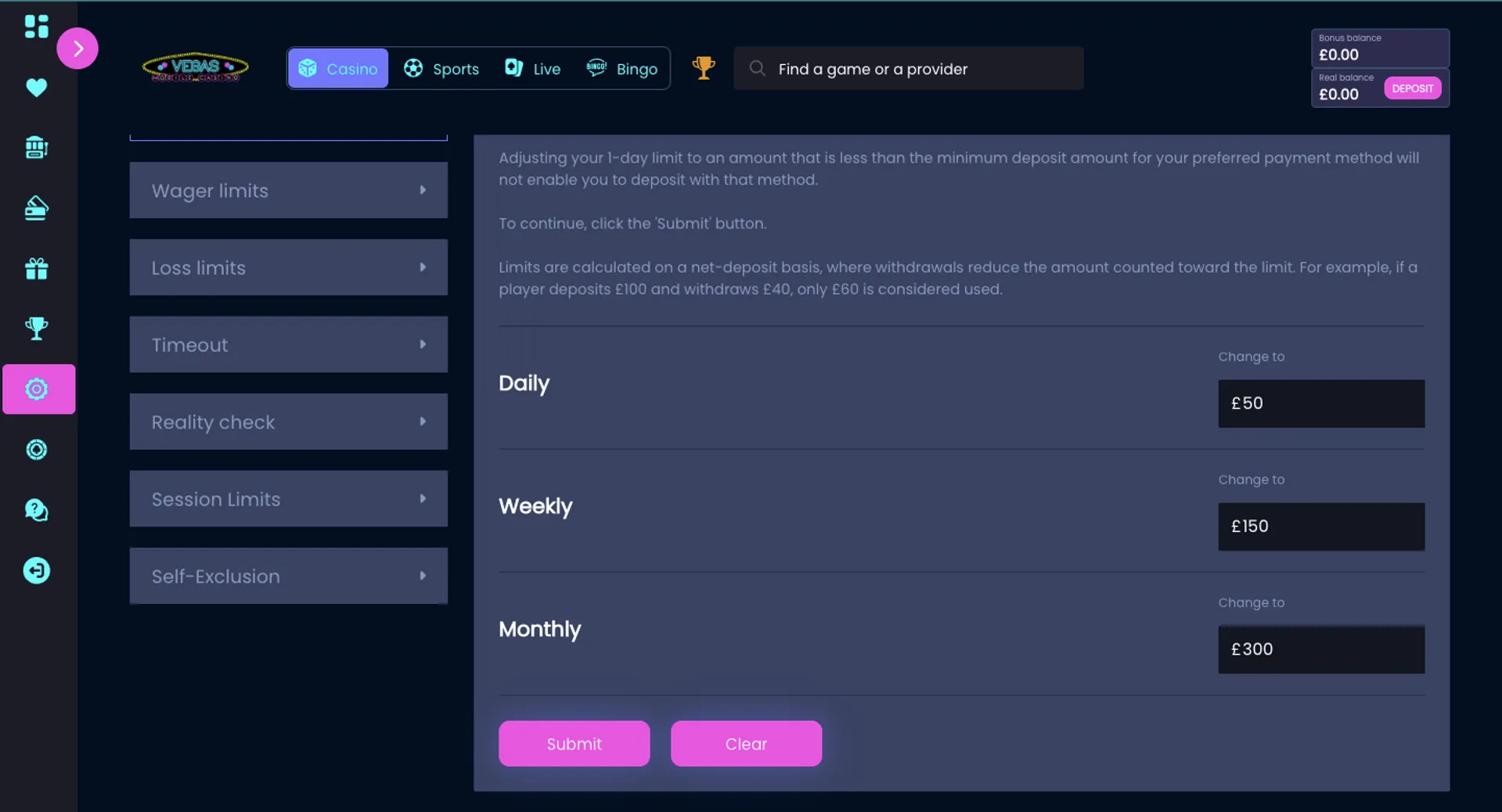 Vegas Mobile Casino responsible gambling tools