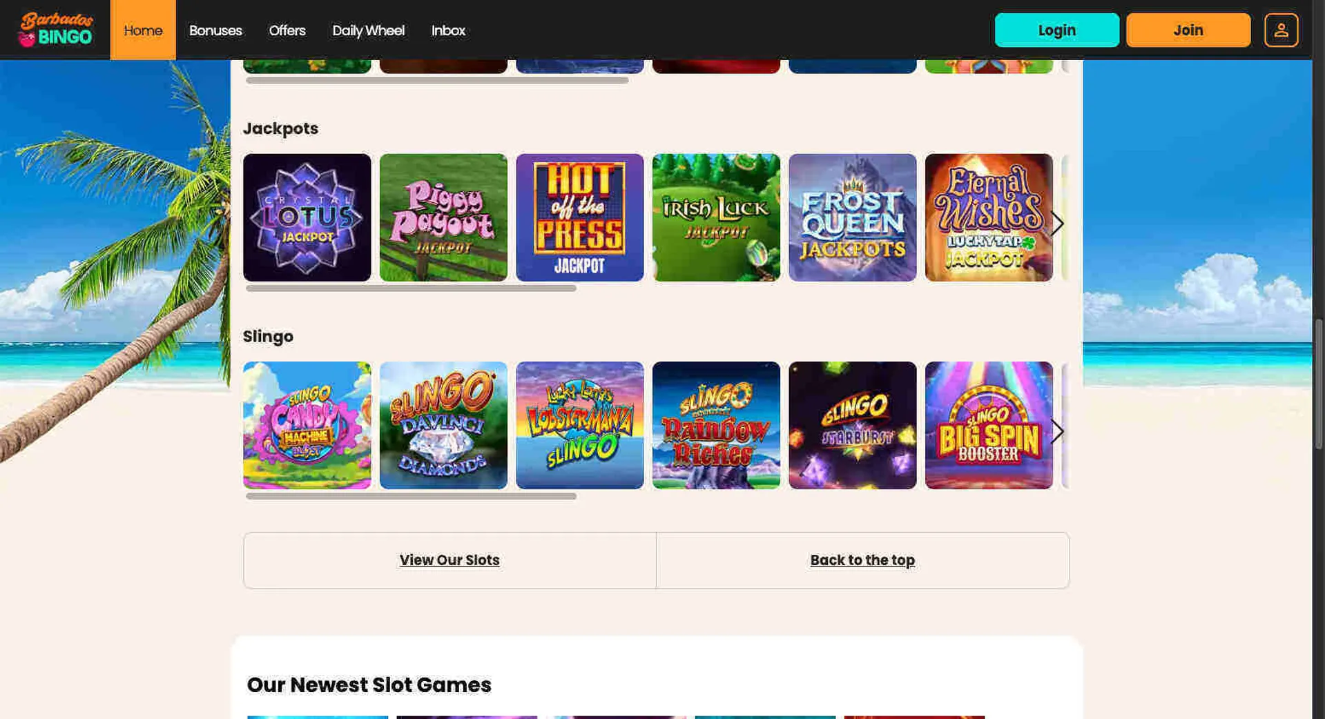 Barbados Bingo exclusive games and Slingo