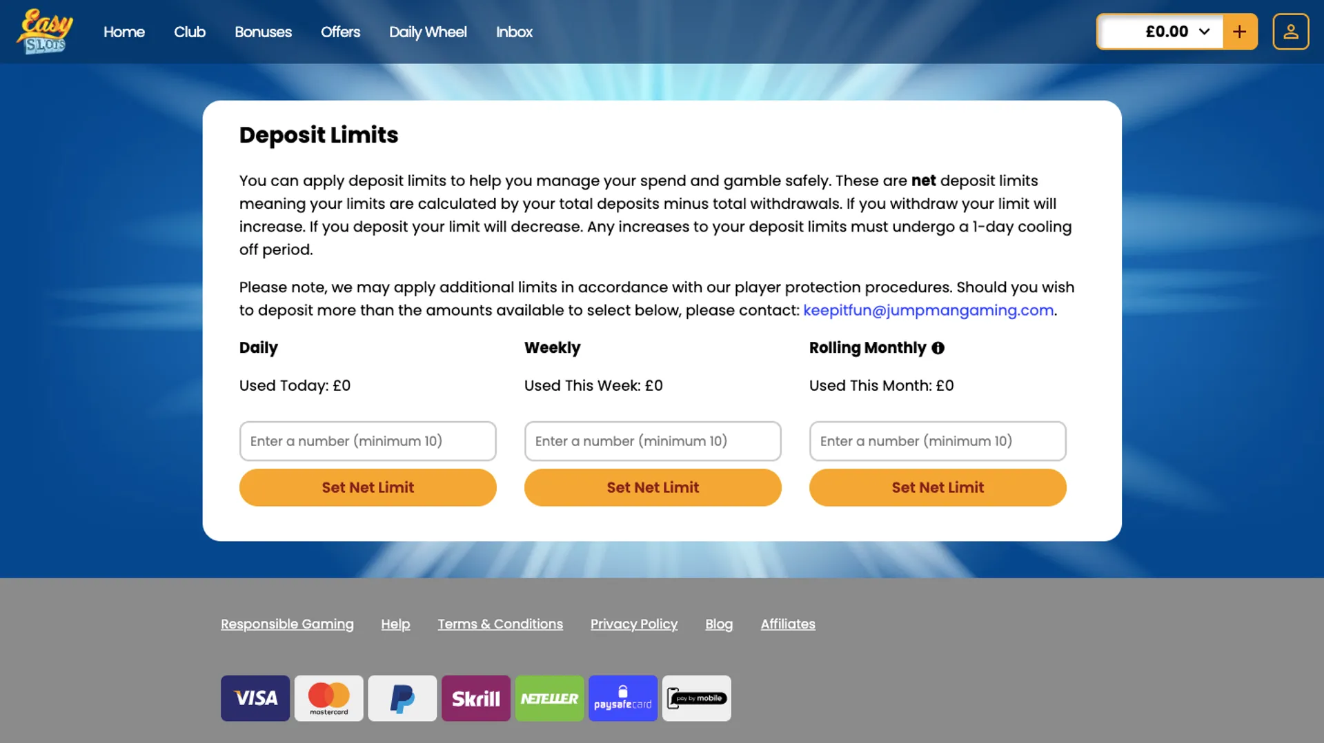 Easy Slots Casino Deposit Limits