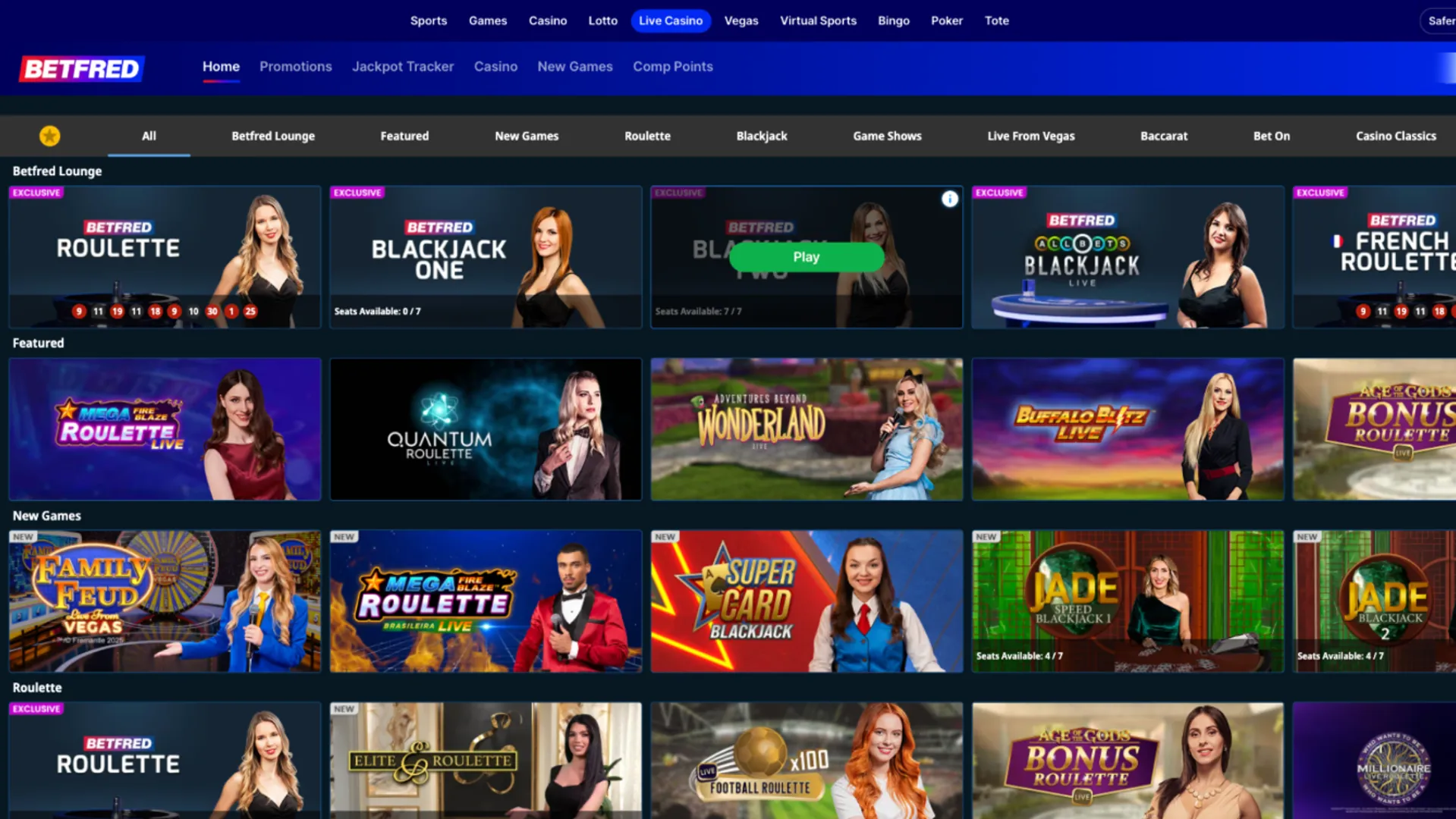 Live casino tables