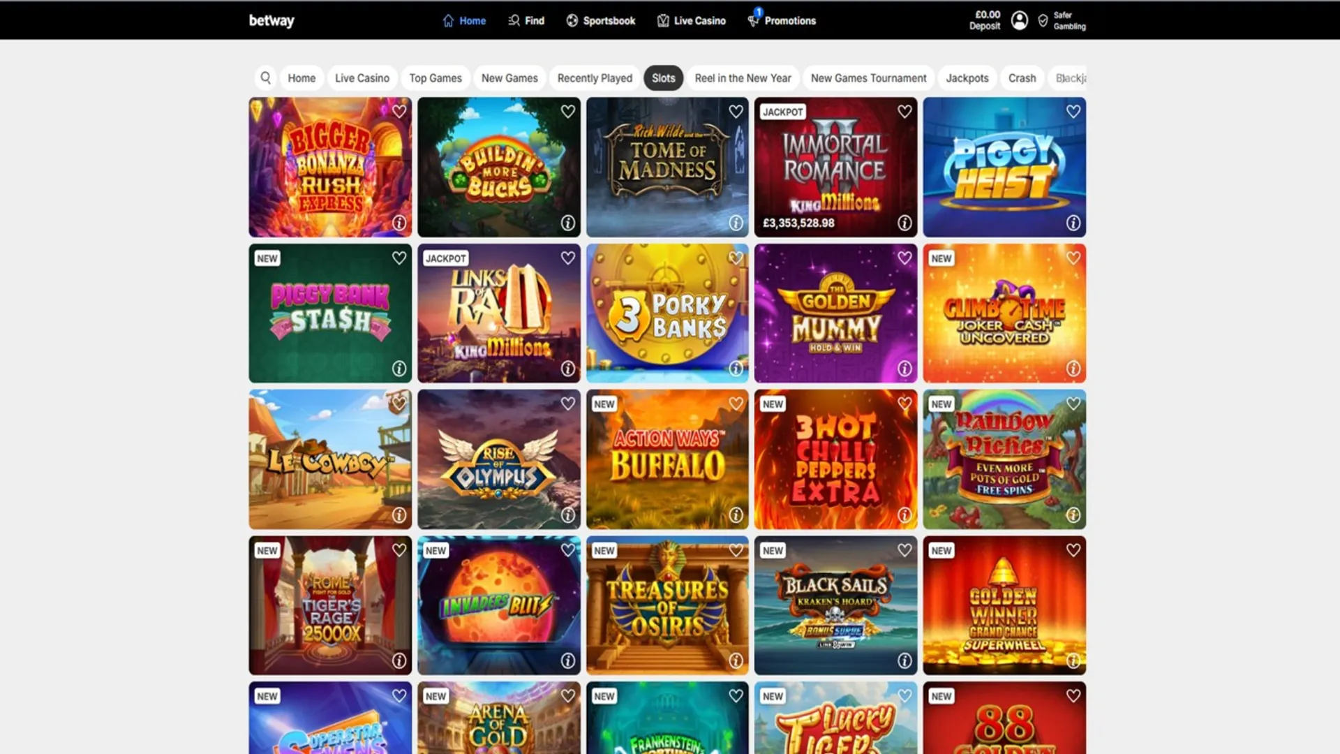 Slot option at Betway Casino