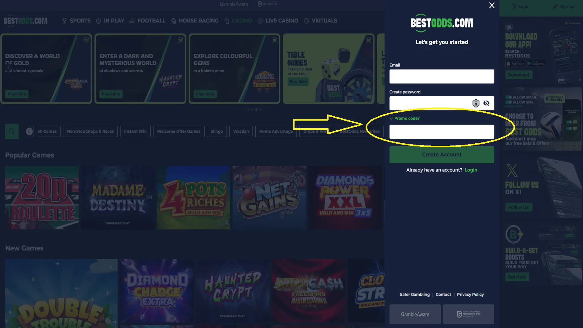Entering correct UK bonus code