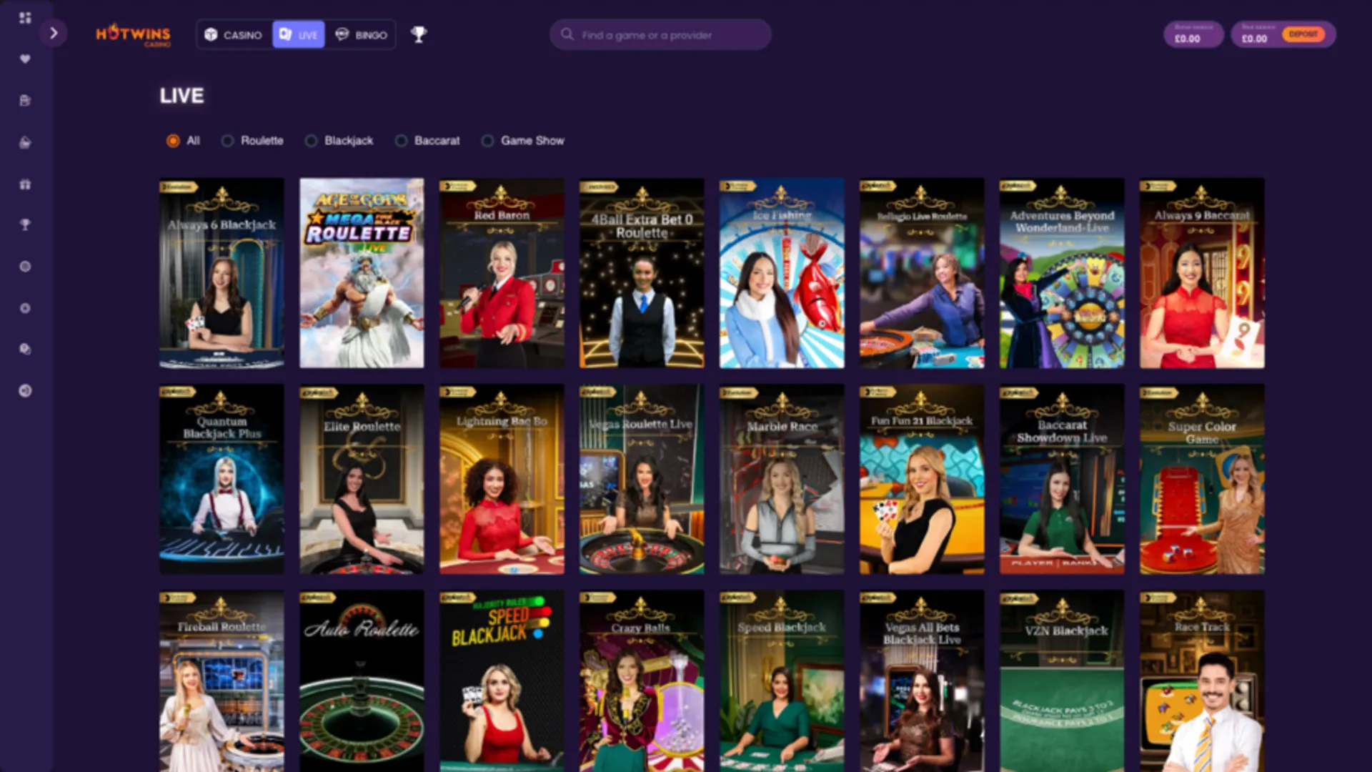 HotWins casino live casino games