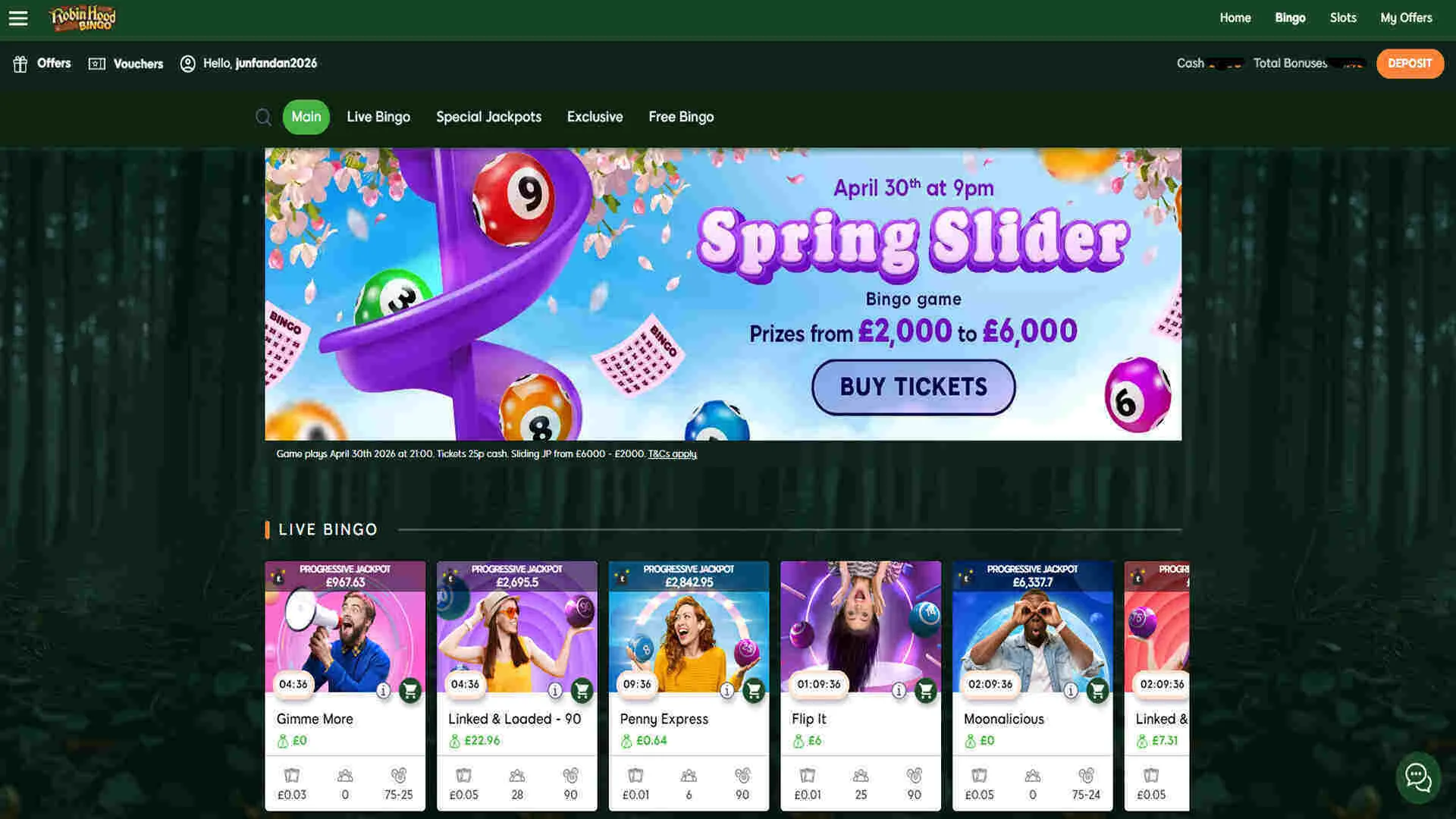 Bingo games at Robin Hood Bingo