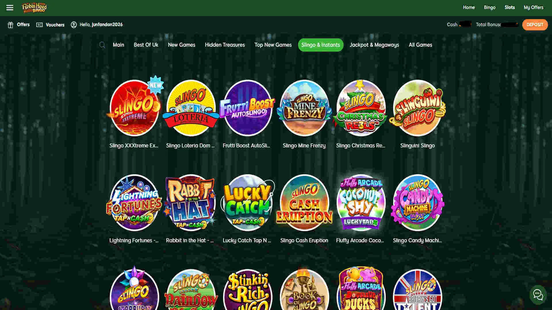 Exclusive games and Slingo at Robin Hood Bingo