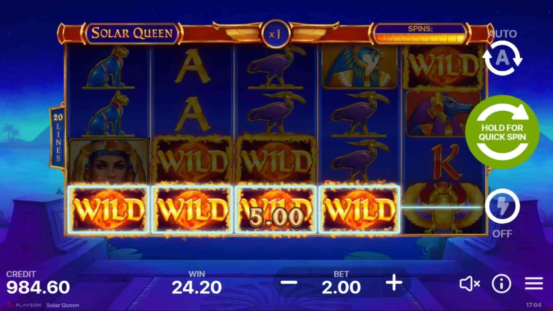 Testing the Solar Queen slot