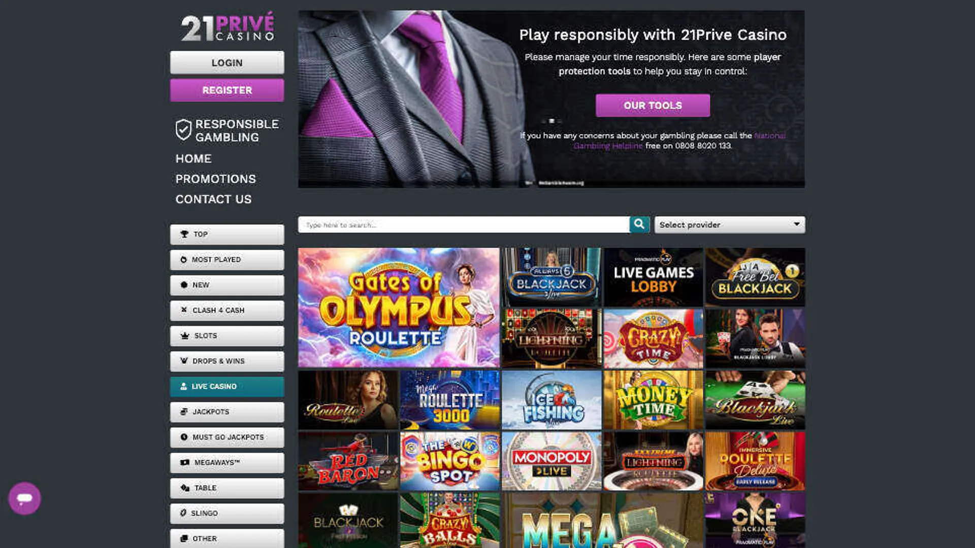 21Prive live casino games
