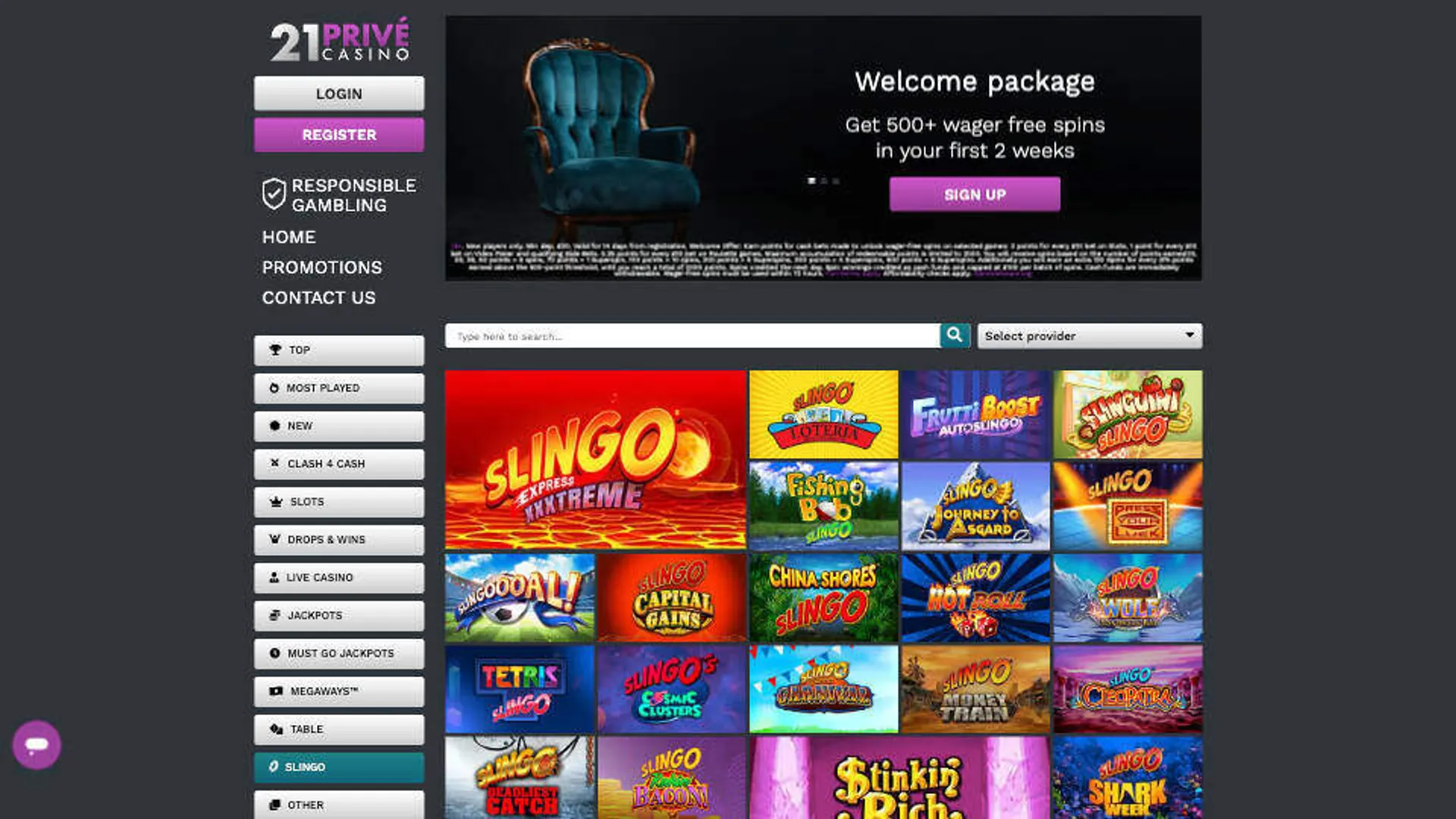 21Prive exclusive games and Slingo