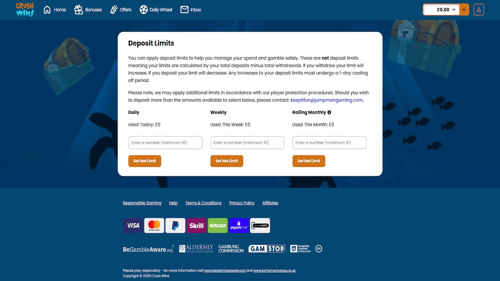 Responsible gambling tools at Crush Wins