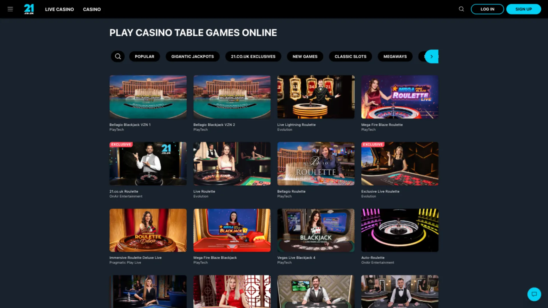 21.co.uk Live Casino Slots
