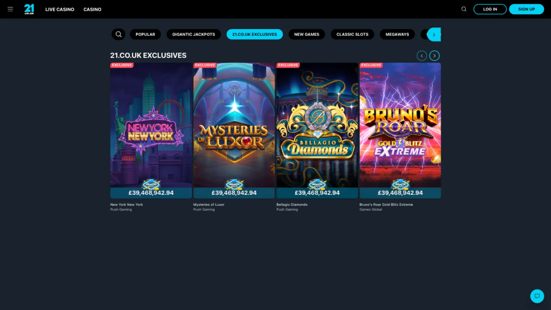 21.co.uk Casino Exclusive Games