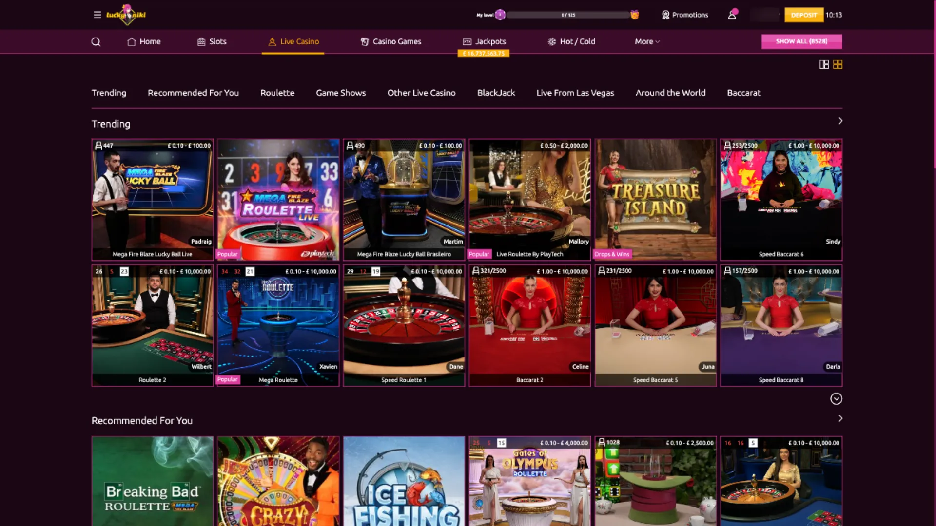 LuckyNiki Casino Live Games