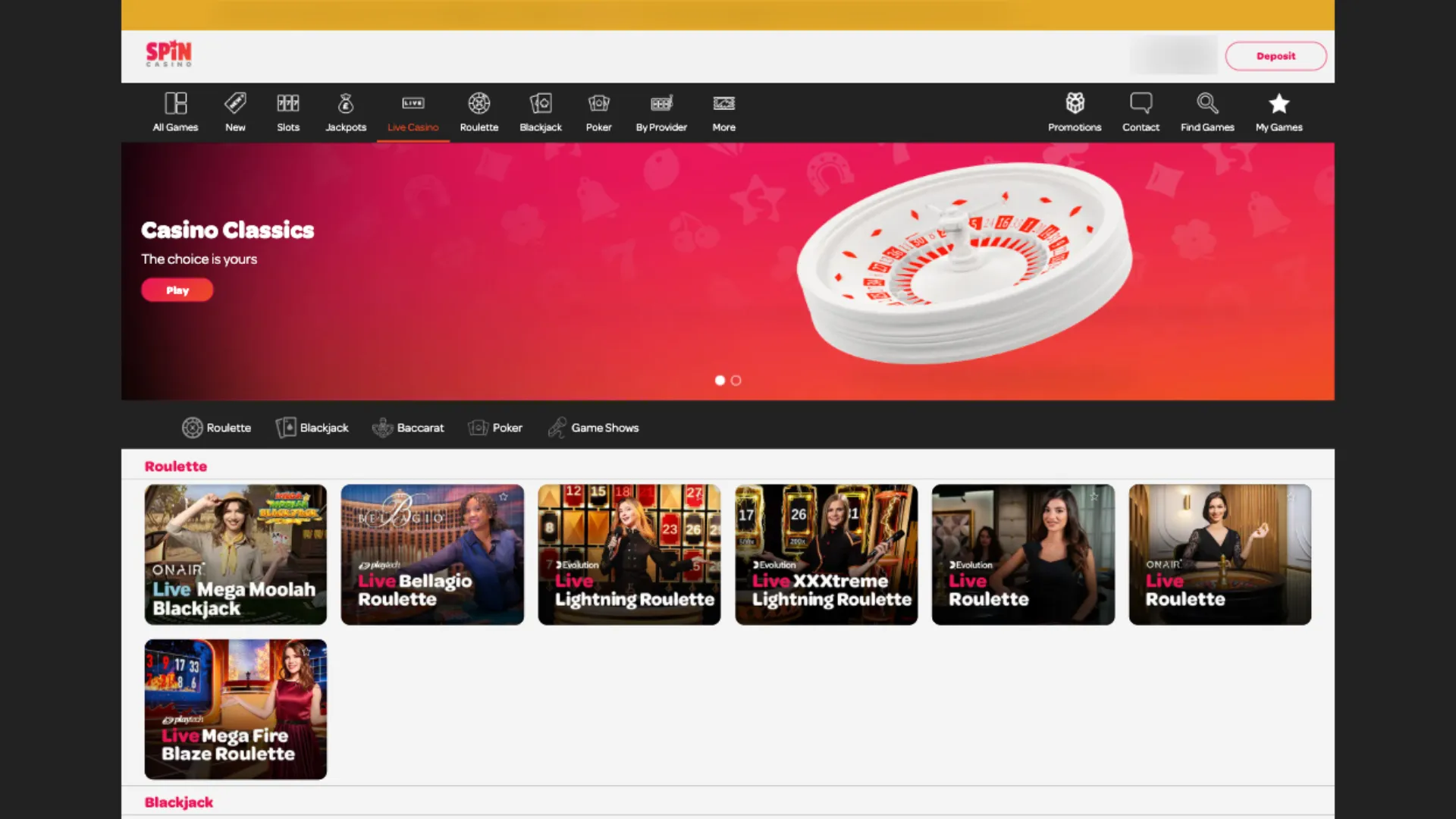 Spin Casino Live Games