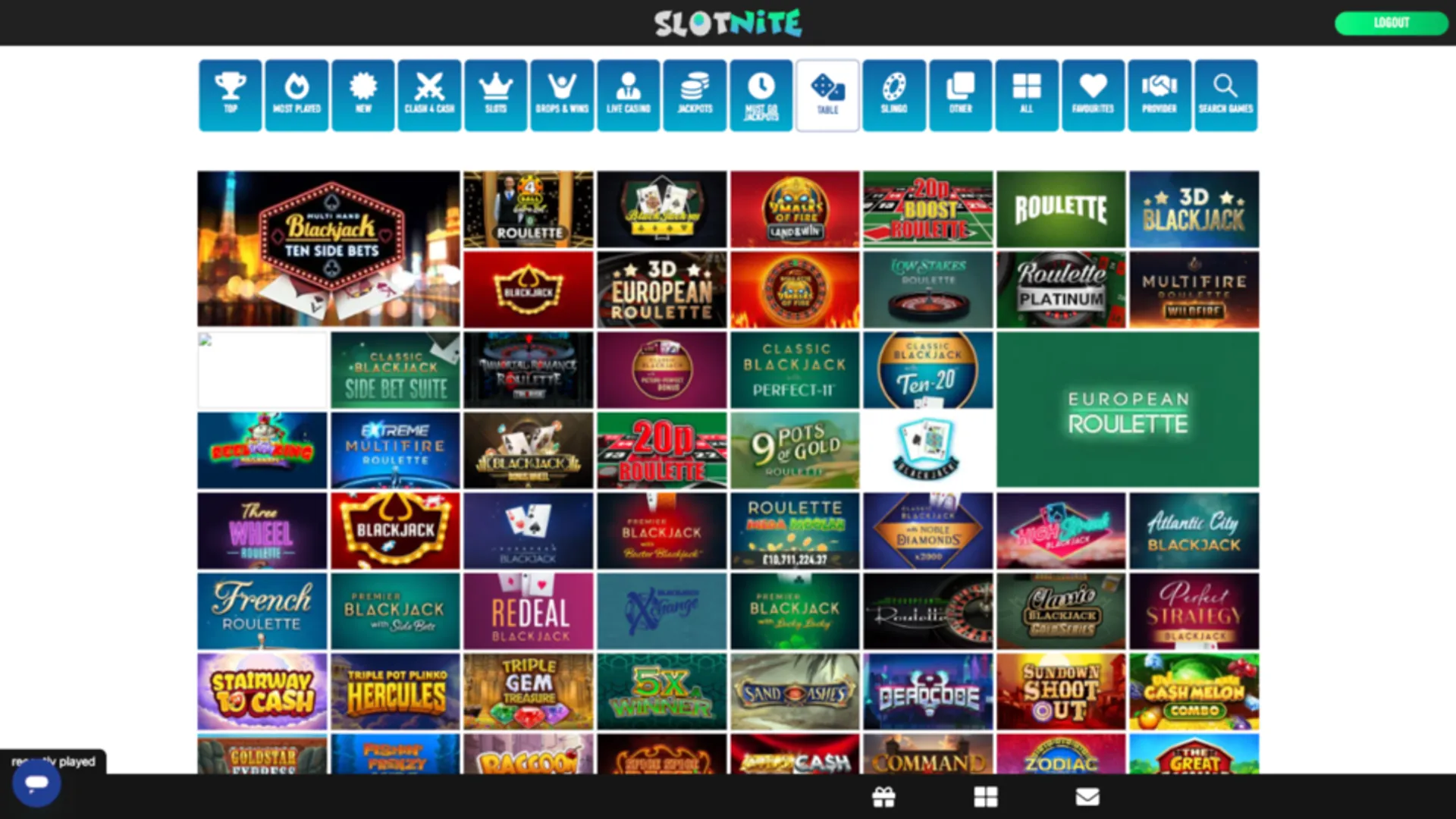 Slotnite Casino Table Games
