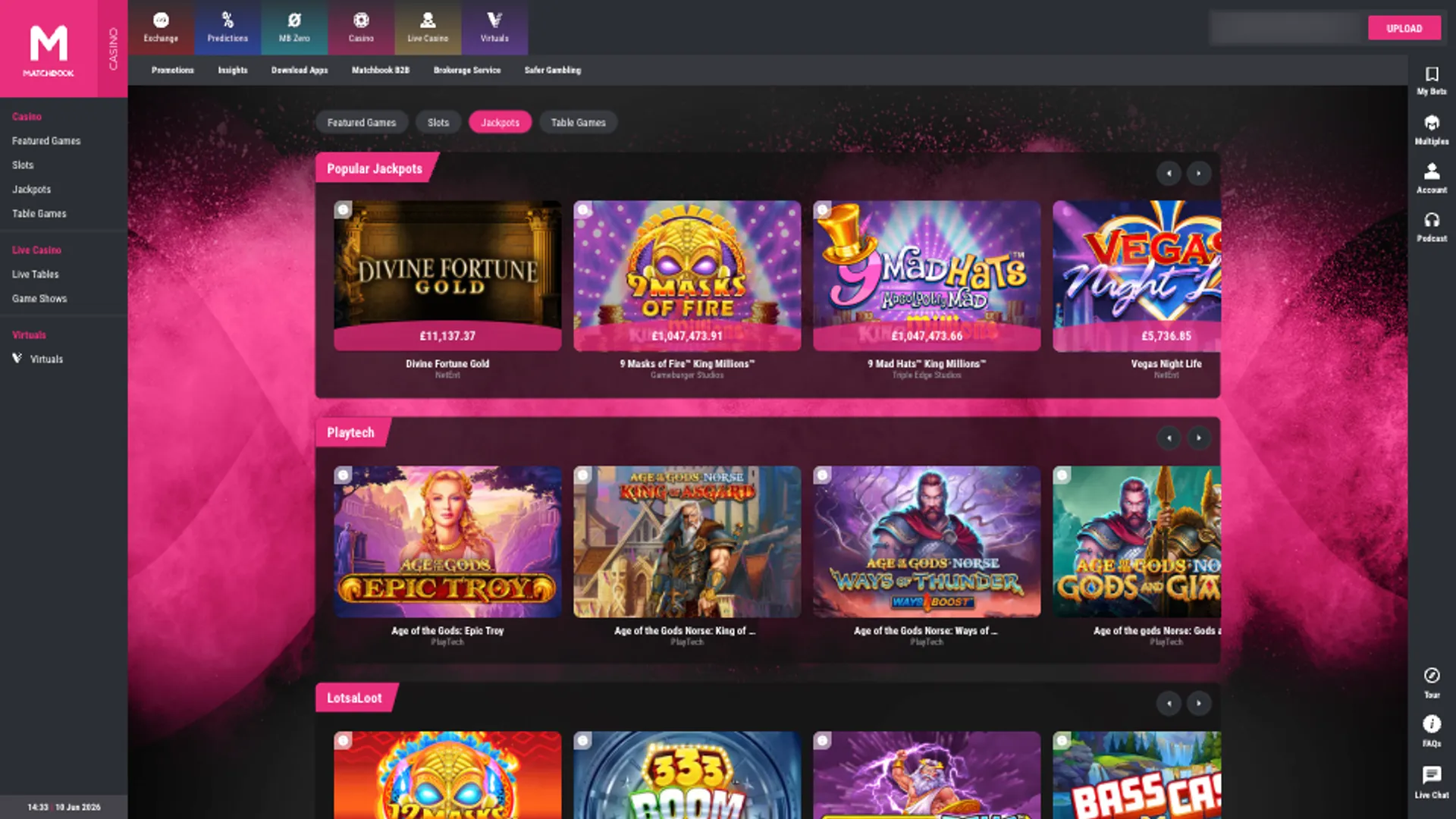 Matchbook Casino Jackpots