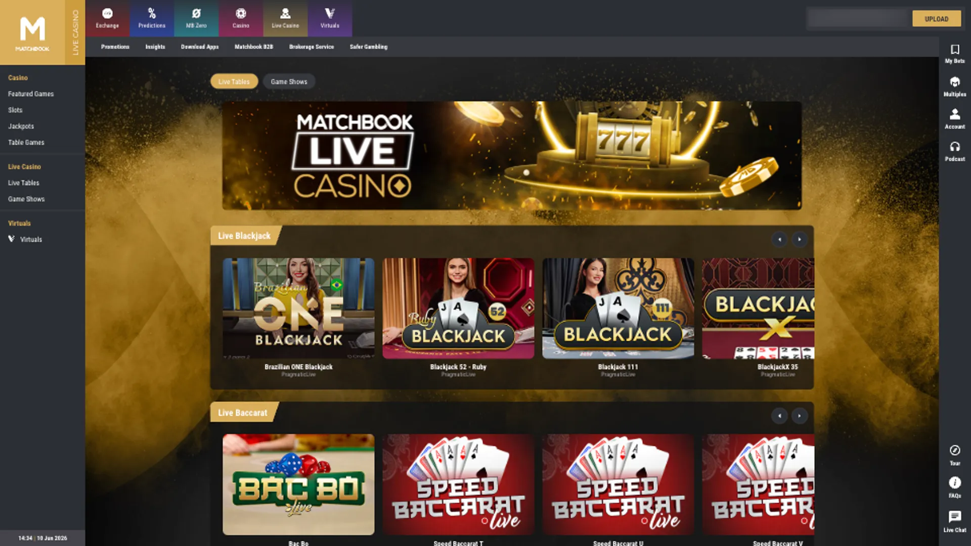 Matchbook Casino Live Games