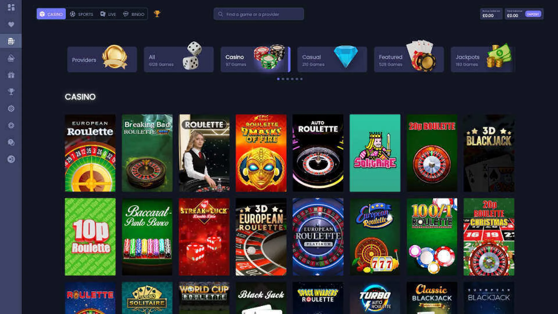 Betrino Casino table games