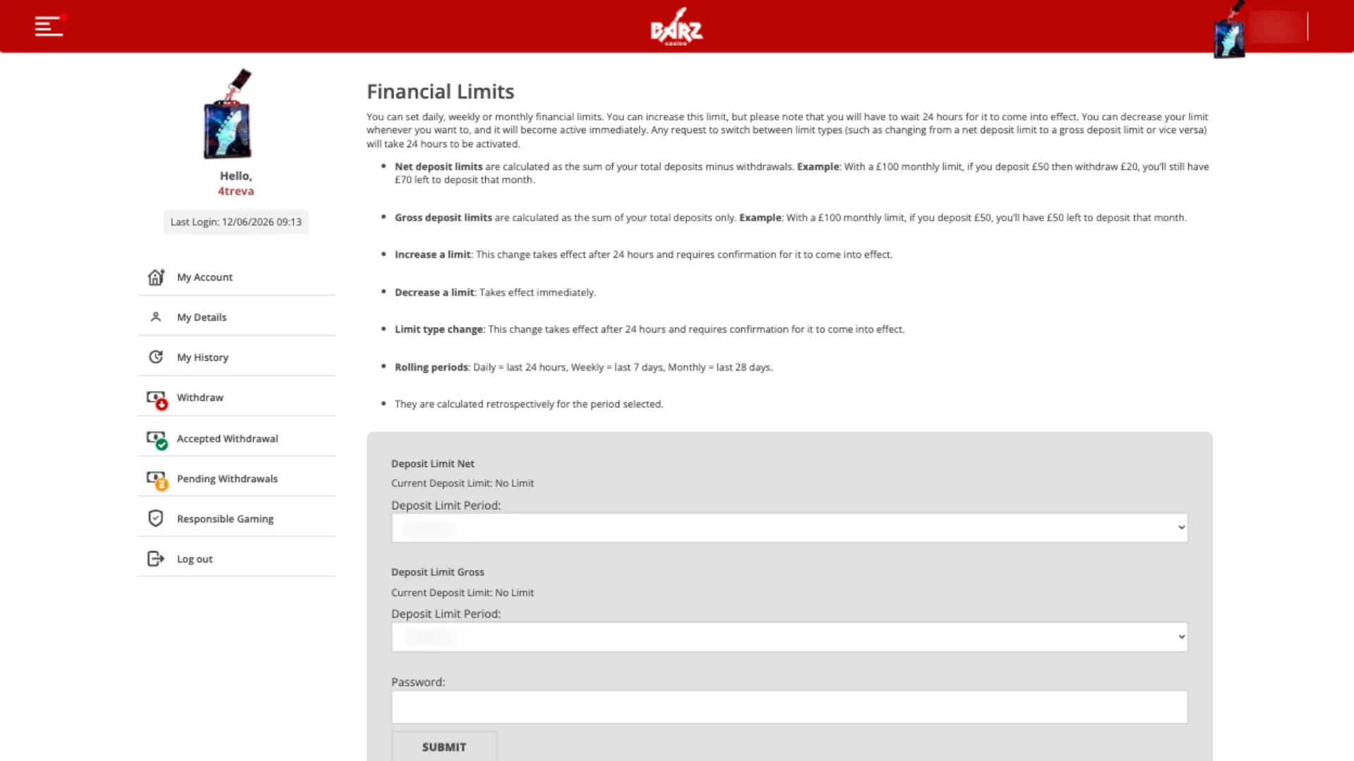 Barz Casino Responsible Gambling Tools