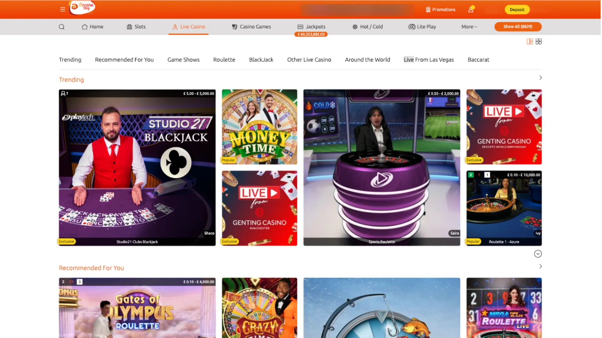 BacanaPlay Casino Live Casino Games