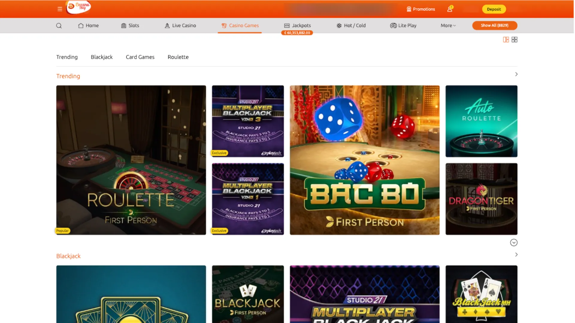 BacanaPlay Casino Table Games